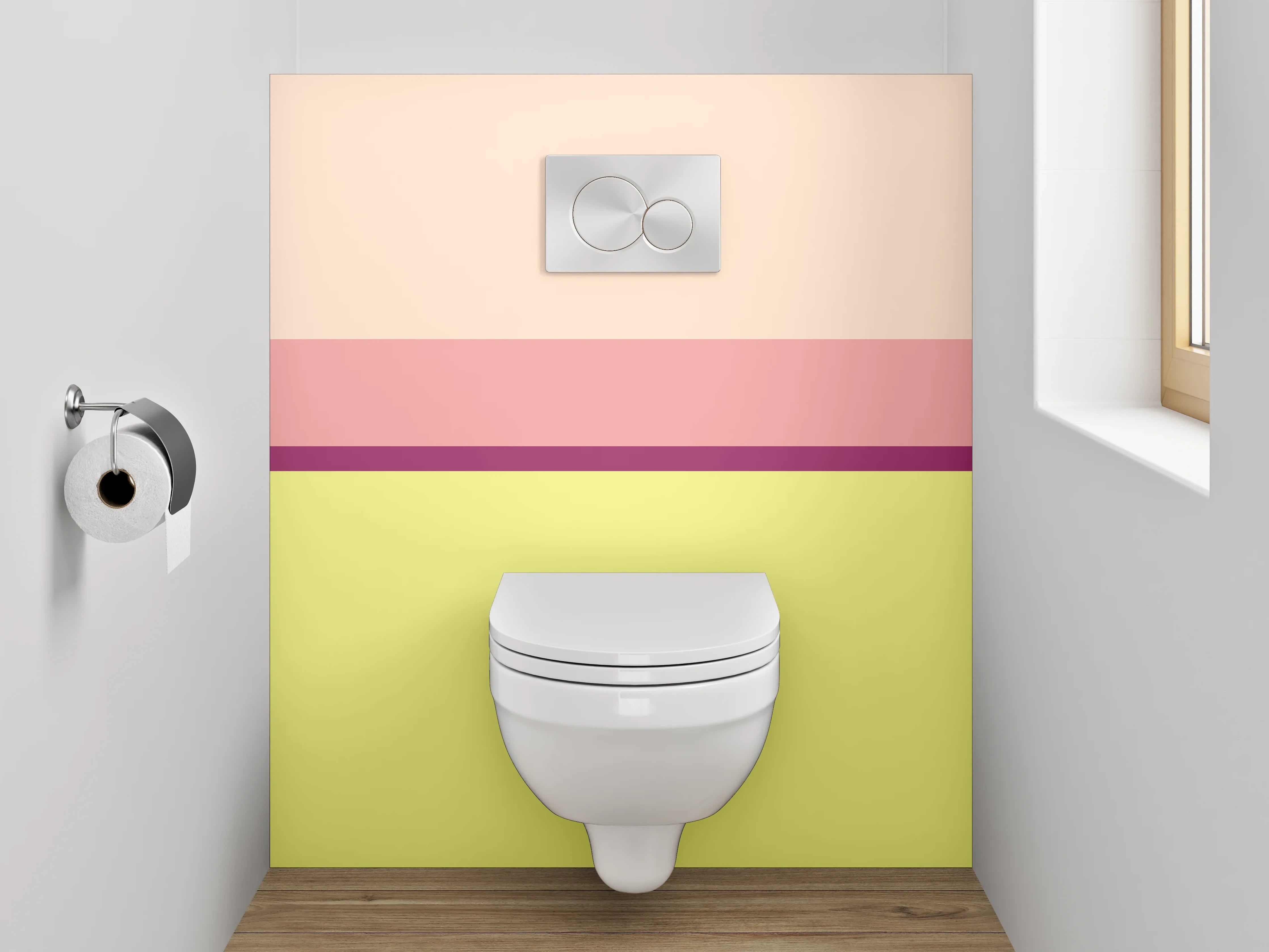 WC-Rückwand - Modernes Farbblock-Design Pastellrosa Gelb