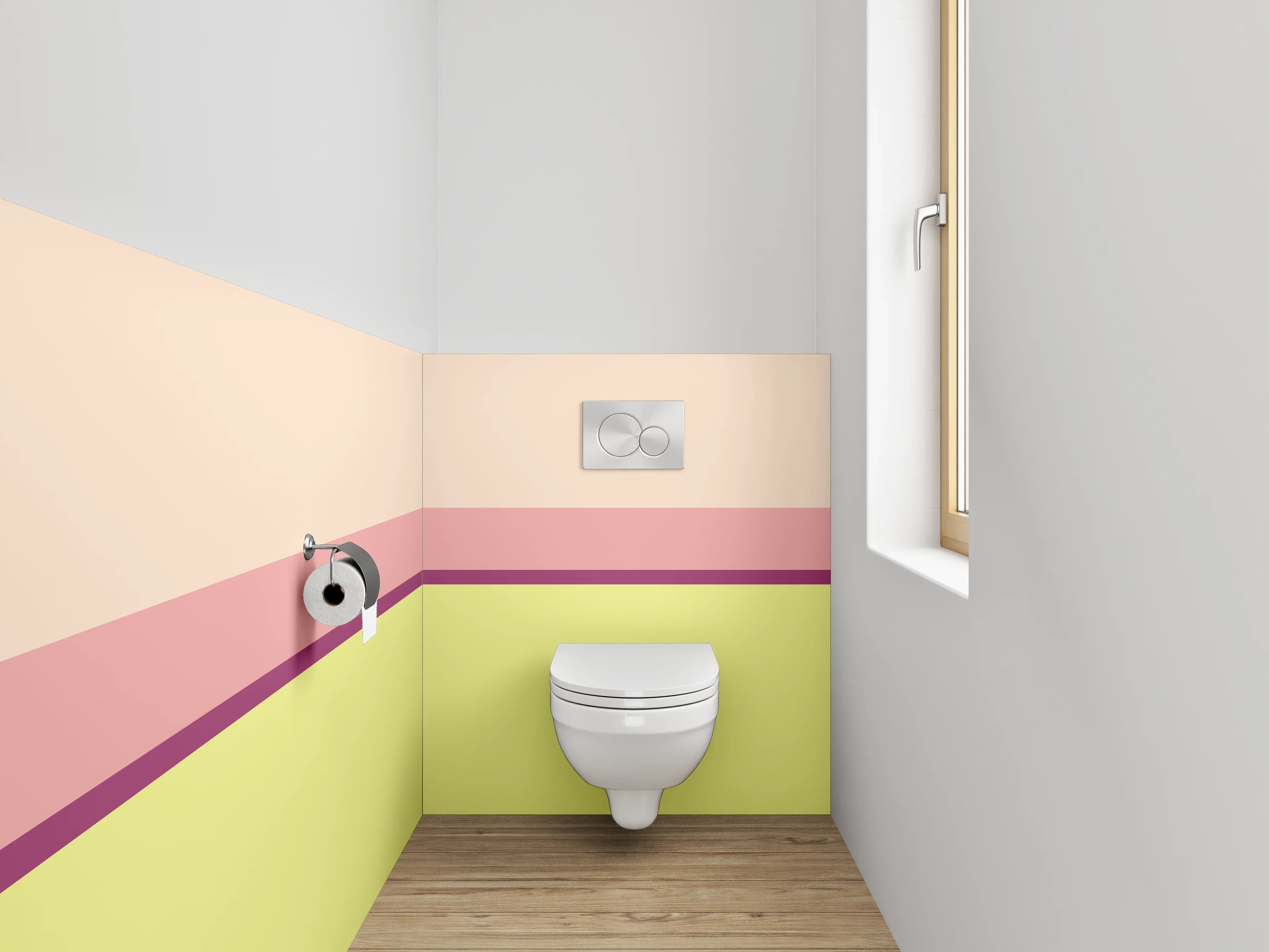 WC-Rückwand - Modernes Farbblock-Design Pastellrosa Gelb