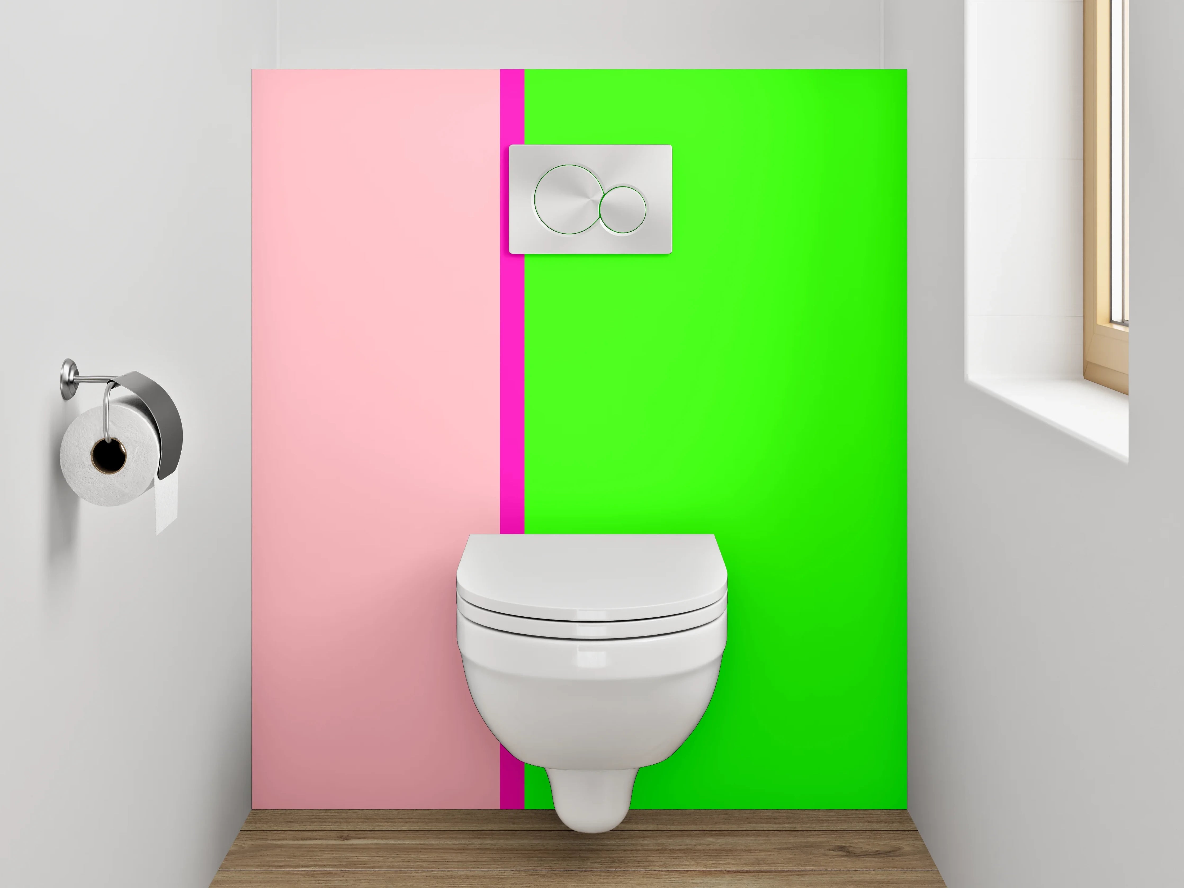 WC-Rückwand - Modernes Farbblock-Design Pink-Grün