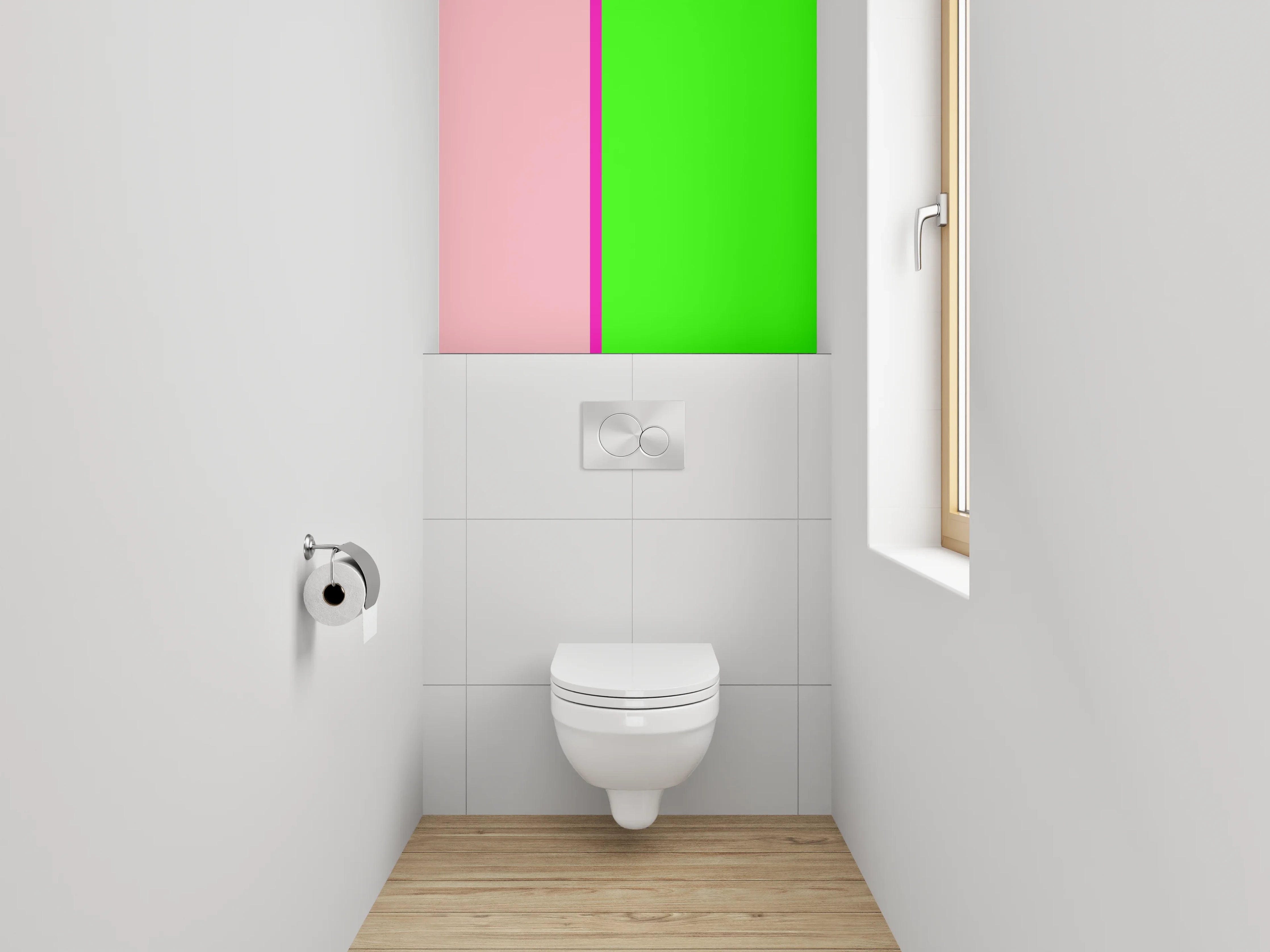 WC-Rückwand - Modernes Farbblock-Design Pink-Grün