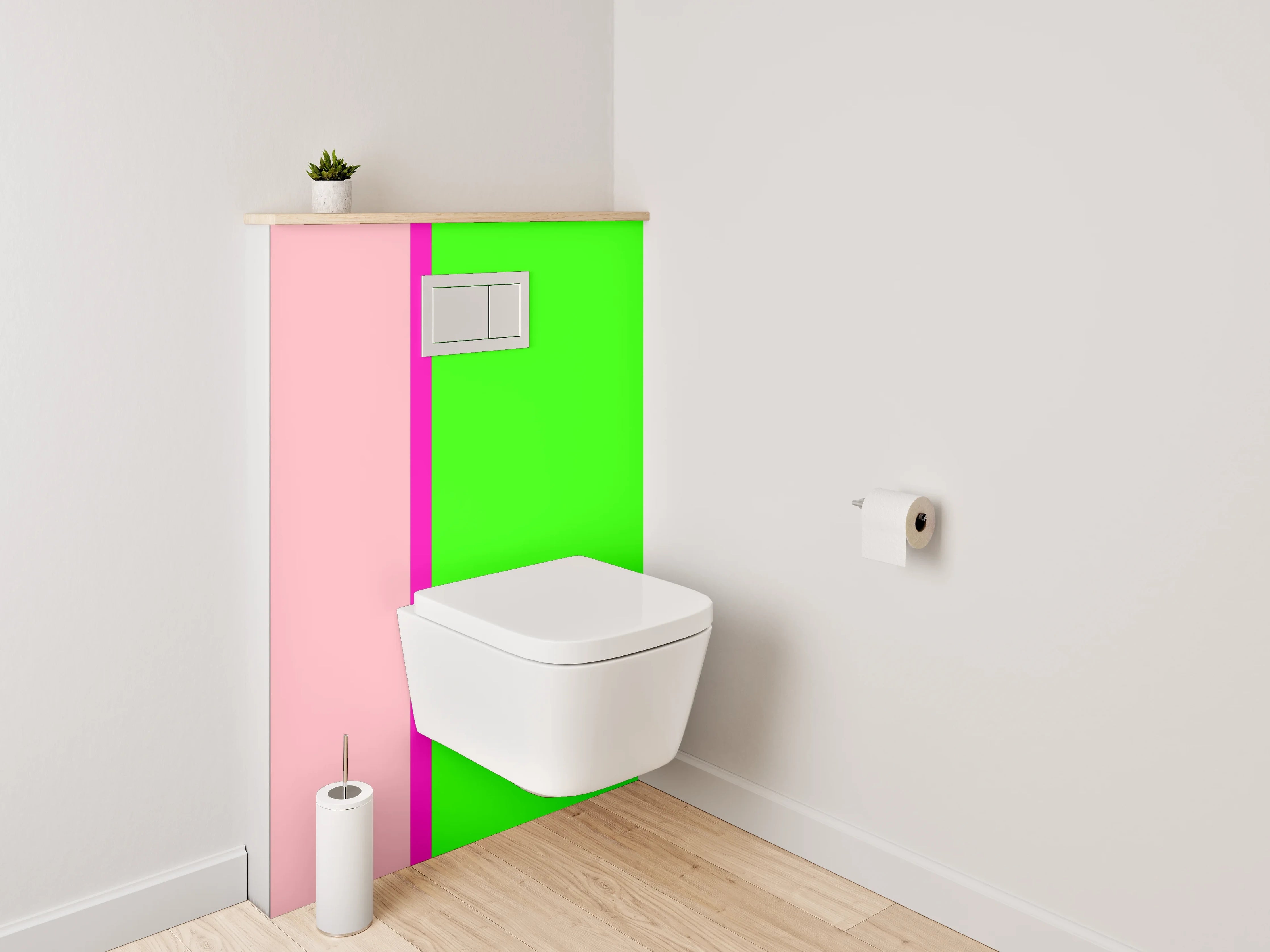 WC-Rückwand - Modernes Farbblock-Design Pink-Grün