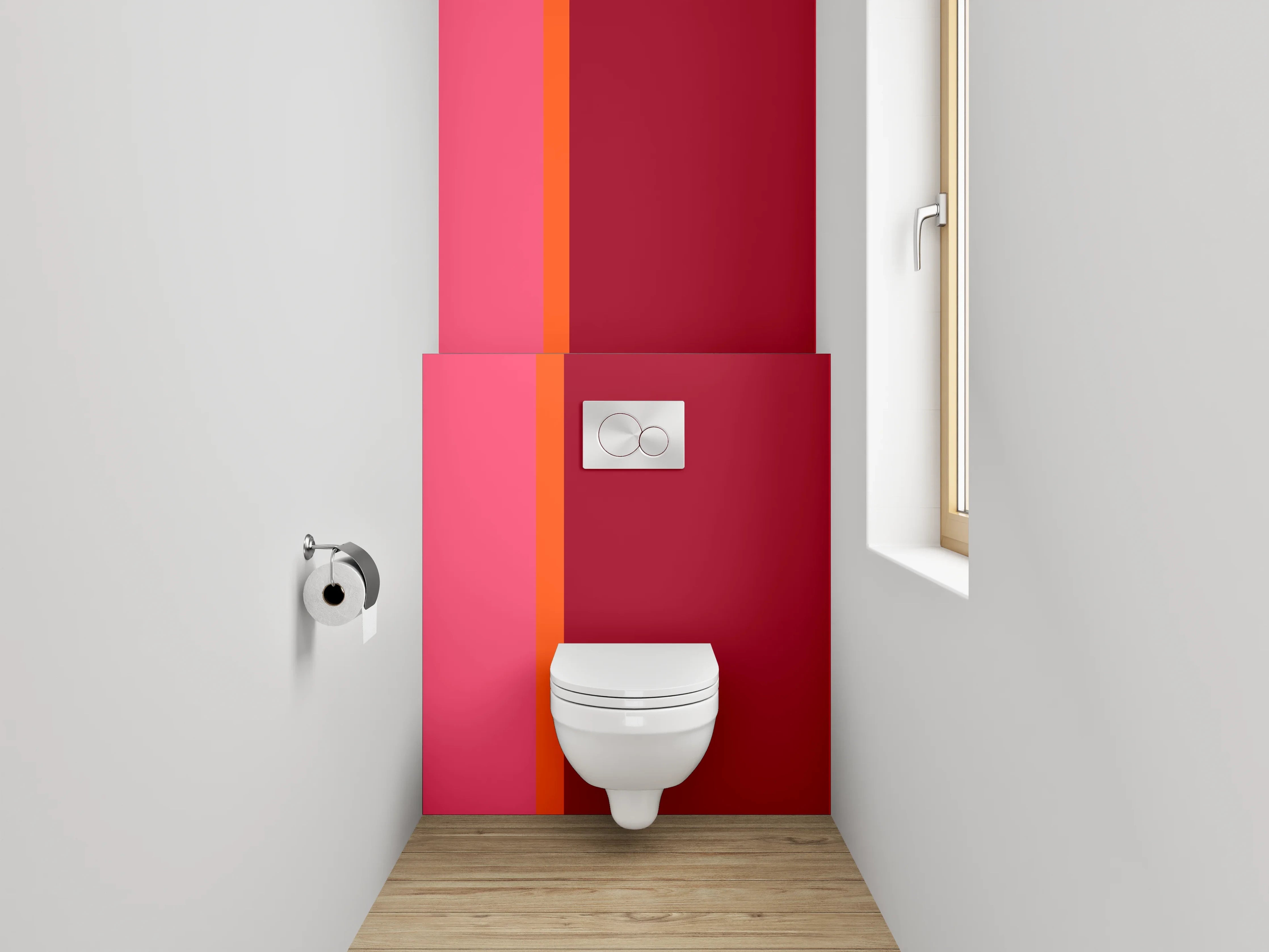 WC-Rückwand - Modernes Farbblock-Design in Rot und Pink