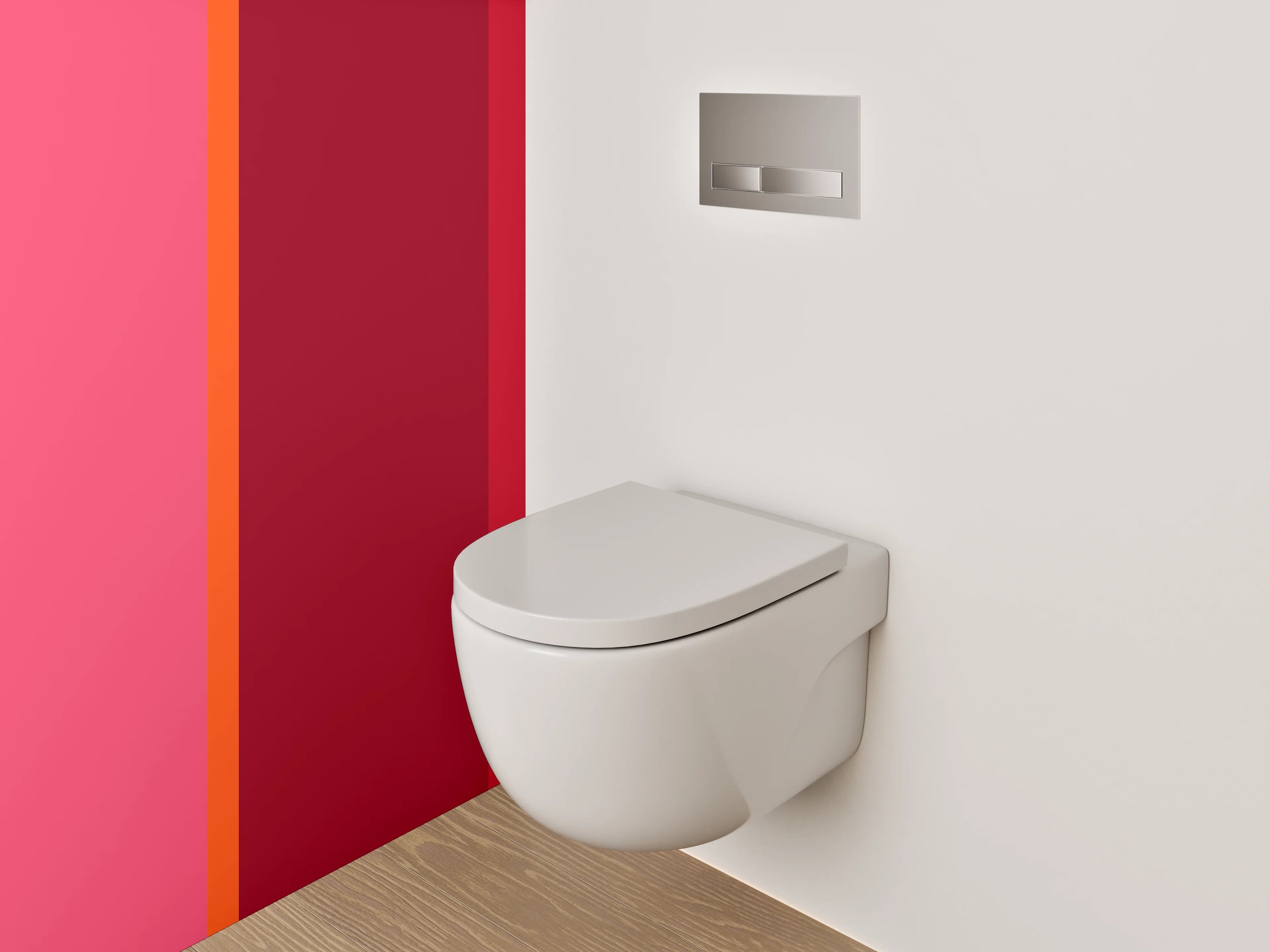 WC-Rückwand - Modernes Farbblock-Design in Rot und Pink