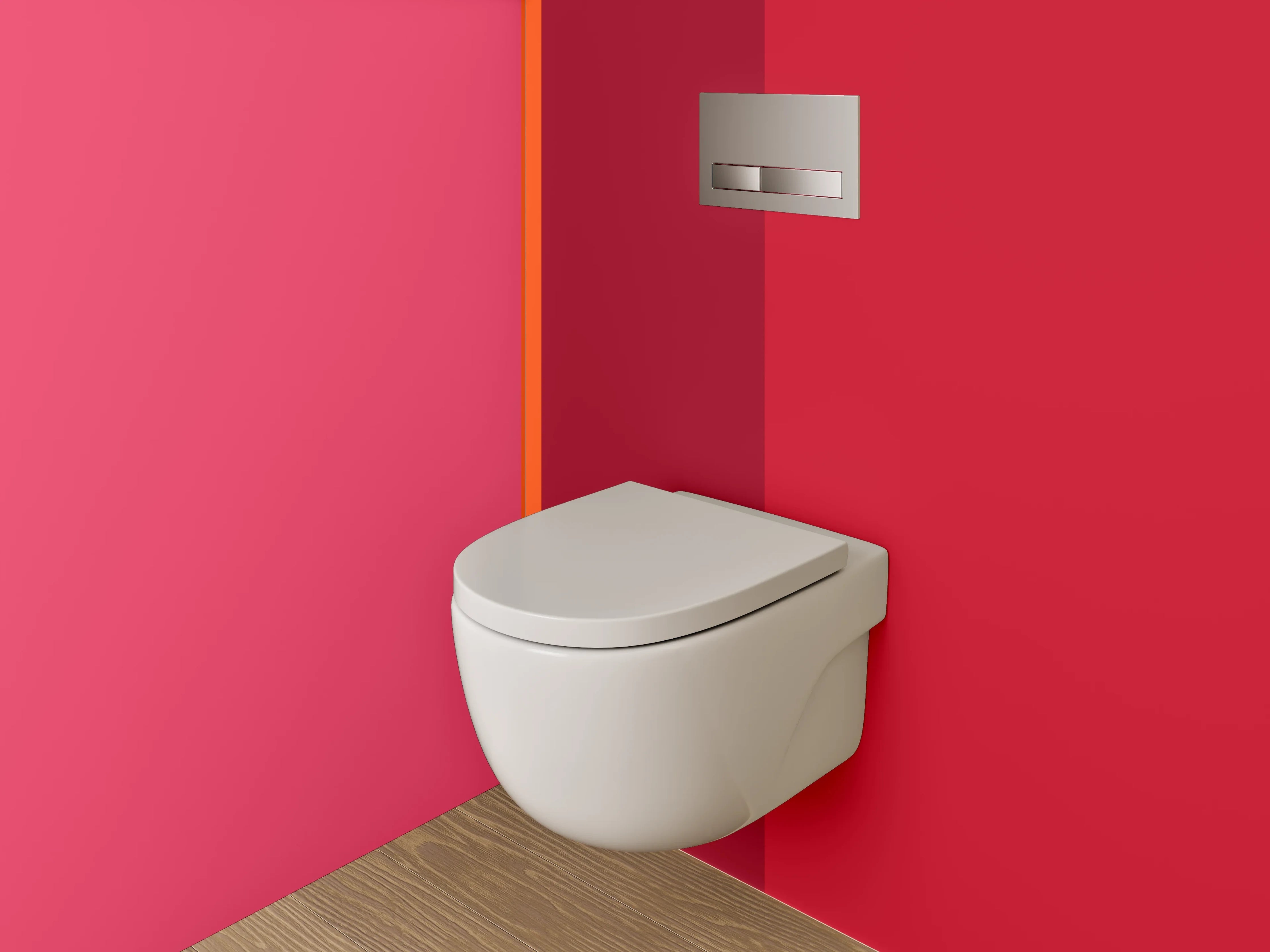 WC-Rückwand - Modernes Farbblock-Design in Rot und Pink