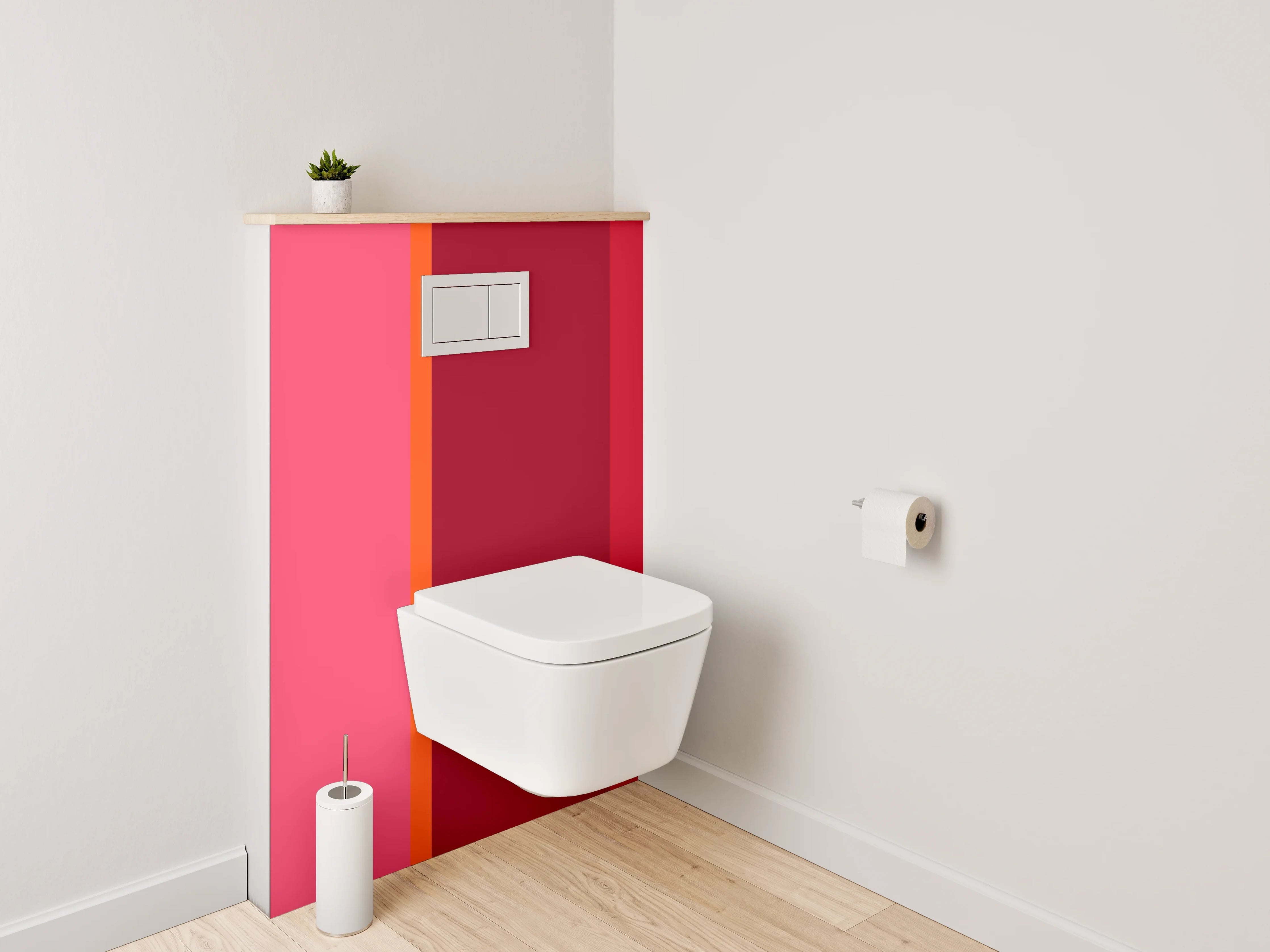 WC-Rückwand - Modernes Farbblock-Design in Rot und Pink