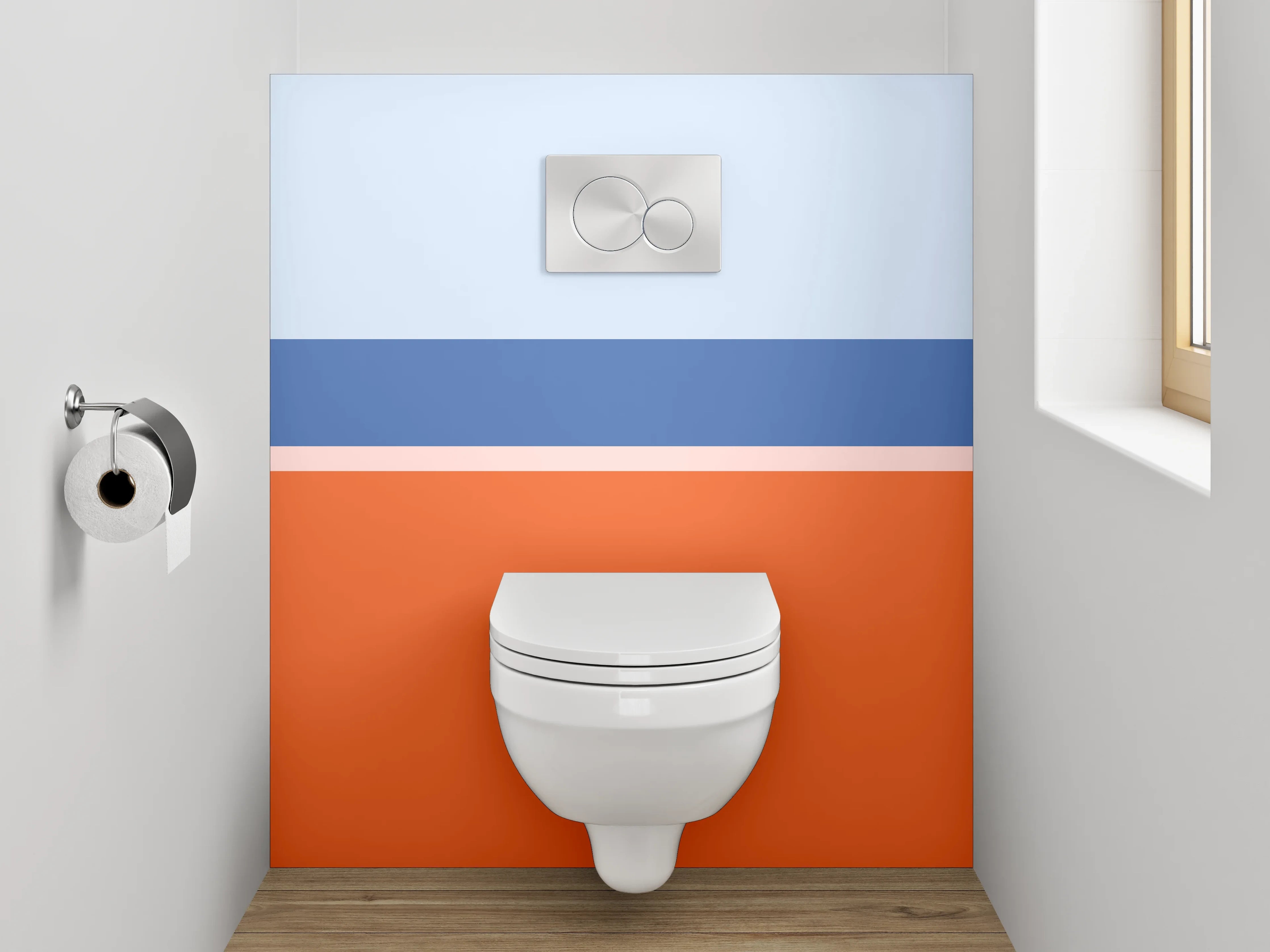 WC-Rückwand - Modernes Farbblock-Streifenmotiv Orange Blau