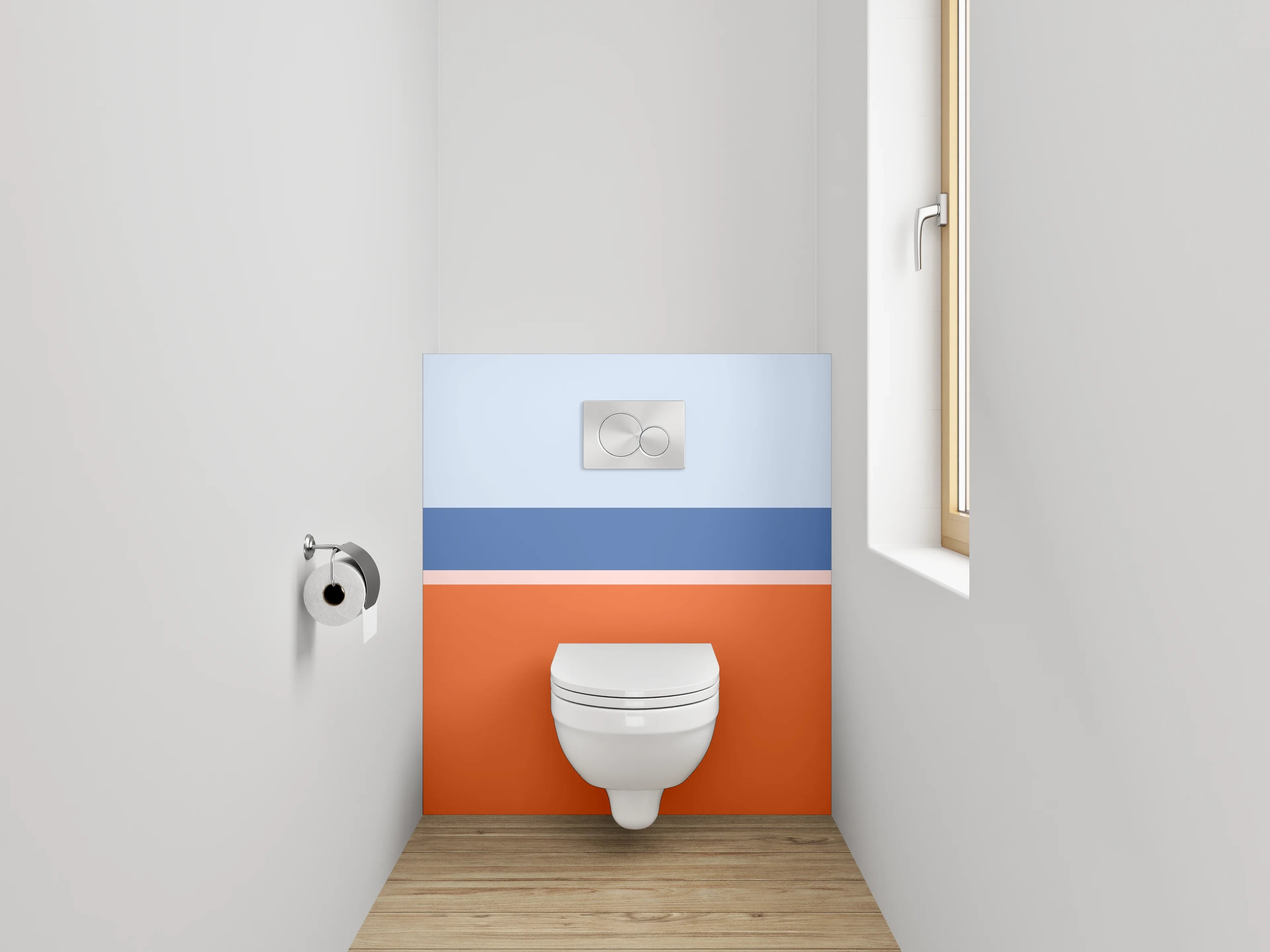 WC-Rückwand - Modernes Farbblock-Streifenmotiv Orange Blau