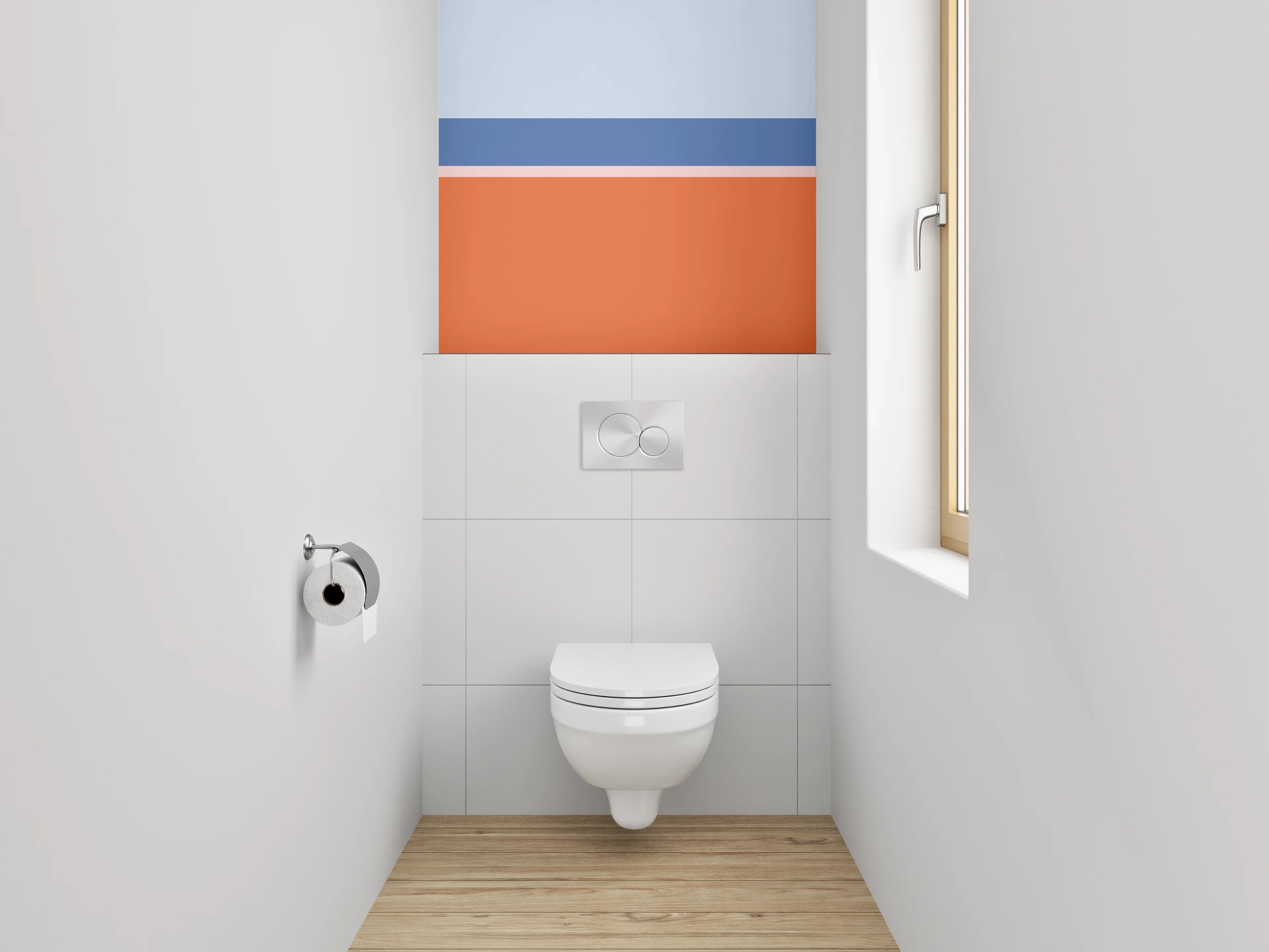 WC-Rückwand - Modernes Farbblock-Streifenmotiv Orange Blau