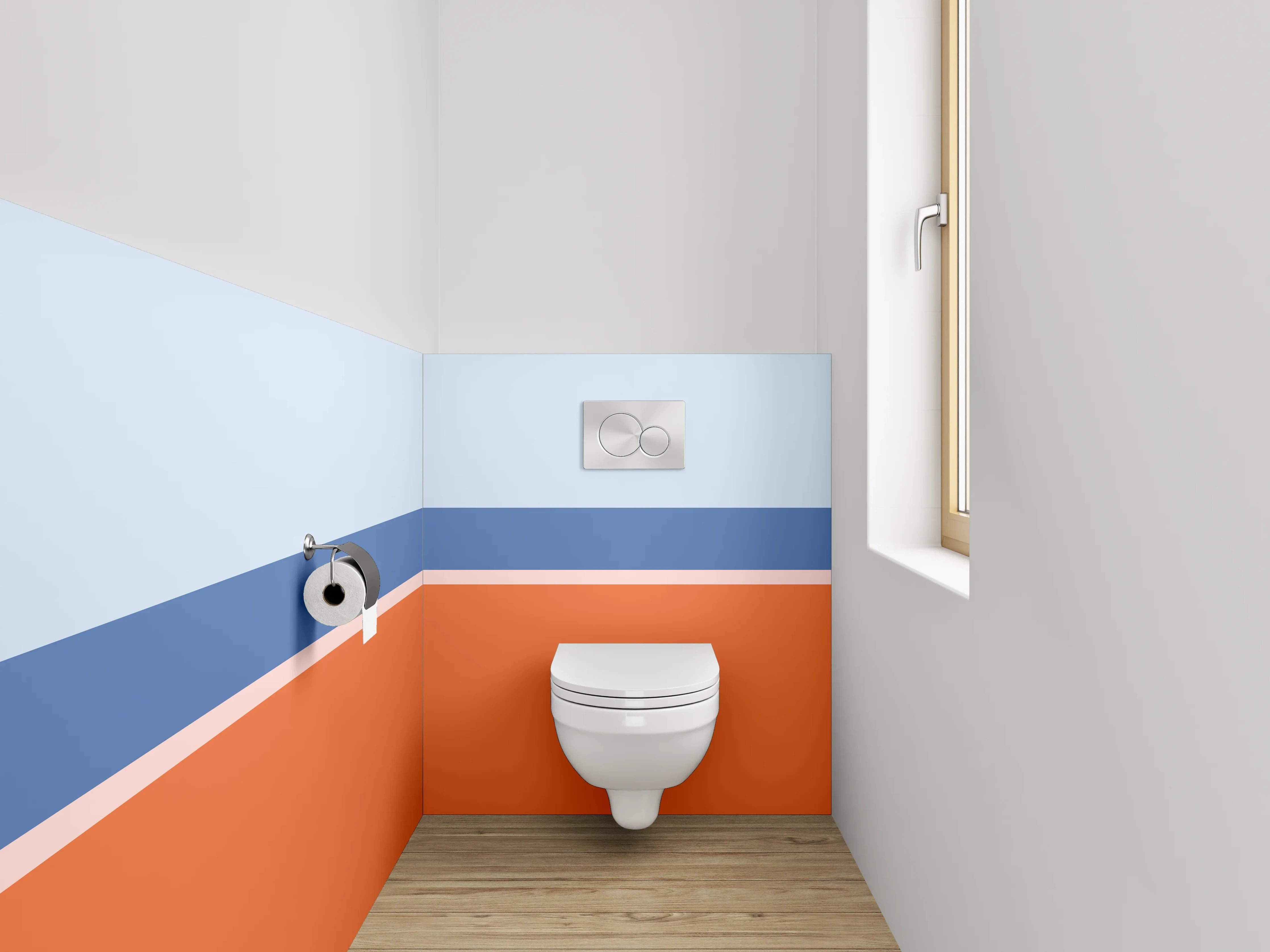 WC-Rückwand - Modernes Farbblock-Streifenmotiv Orange Blau