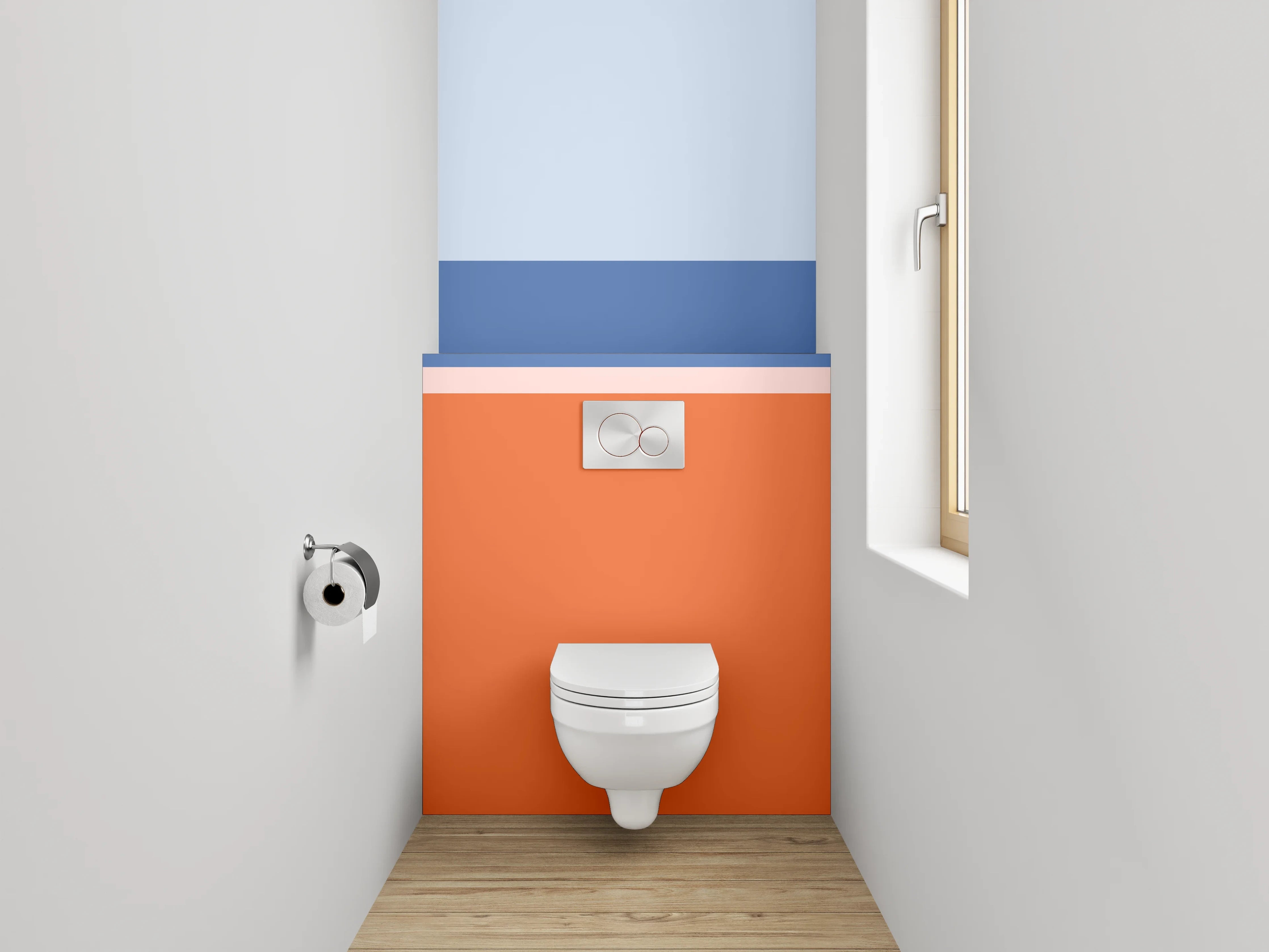 WC-Rückwand - Modernes Farbblock-Streifenmotiv Orange Blau