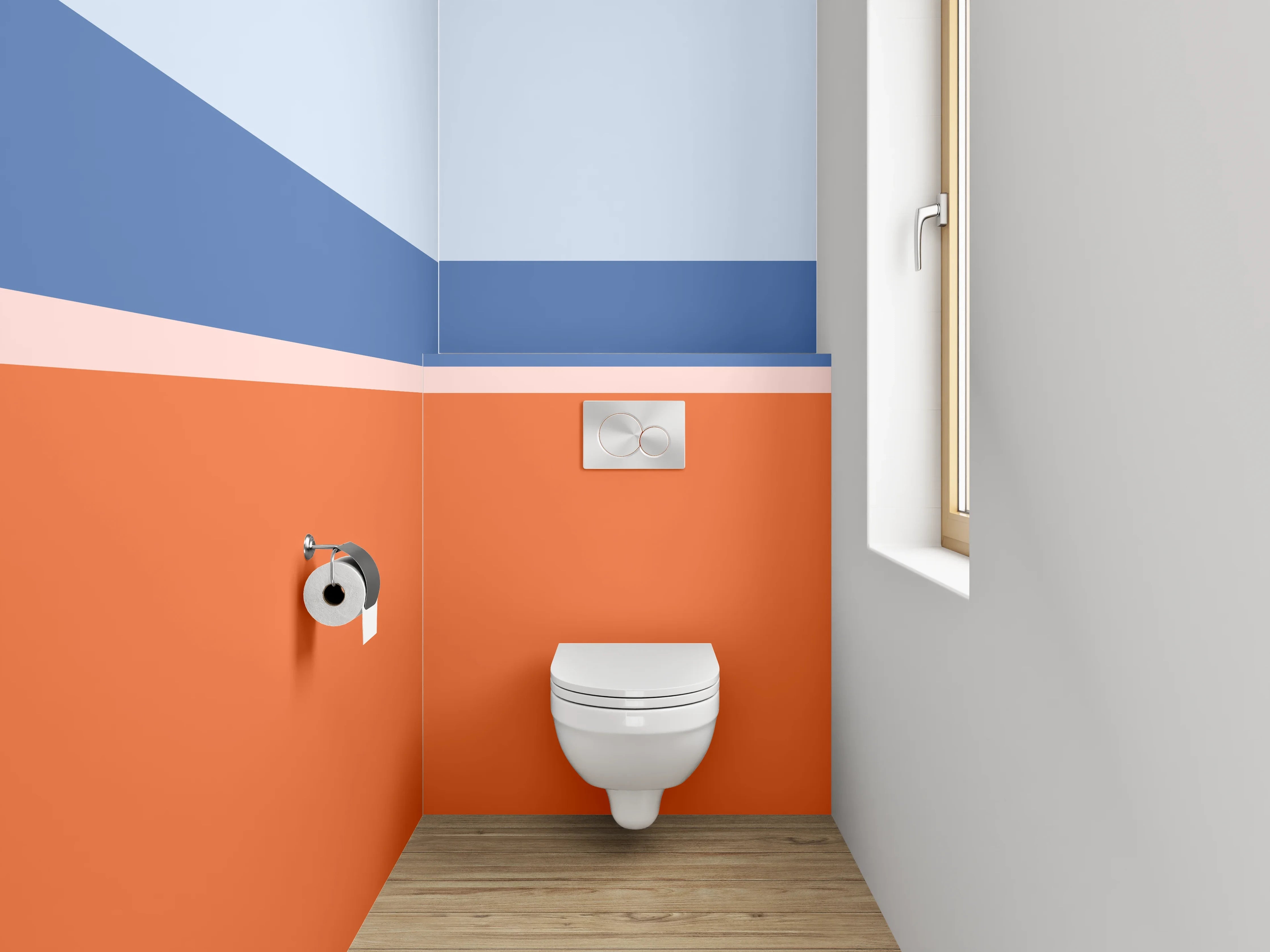 WC-Rückwand - Modernes Farbblock-Streifenmotiv Orange Blau