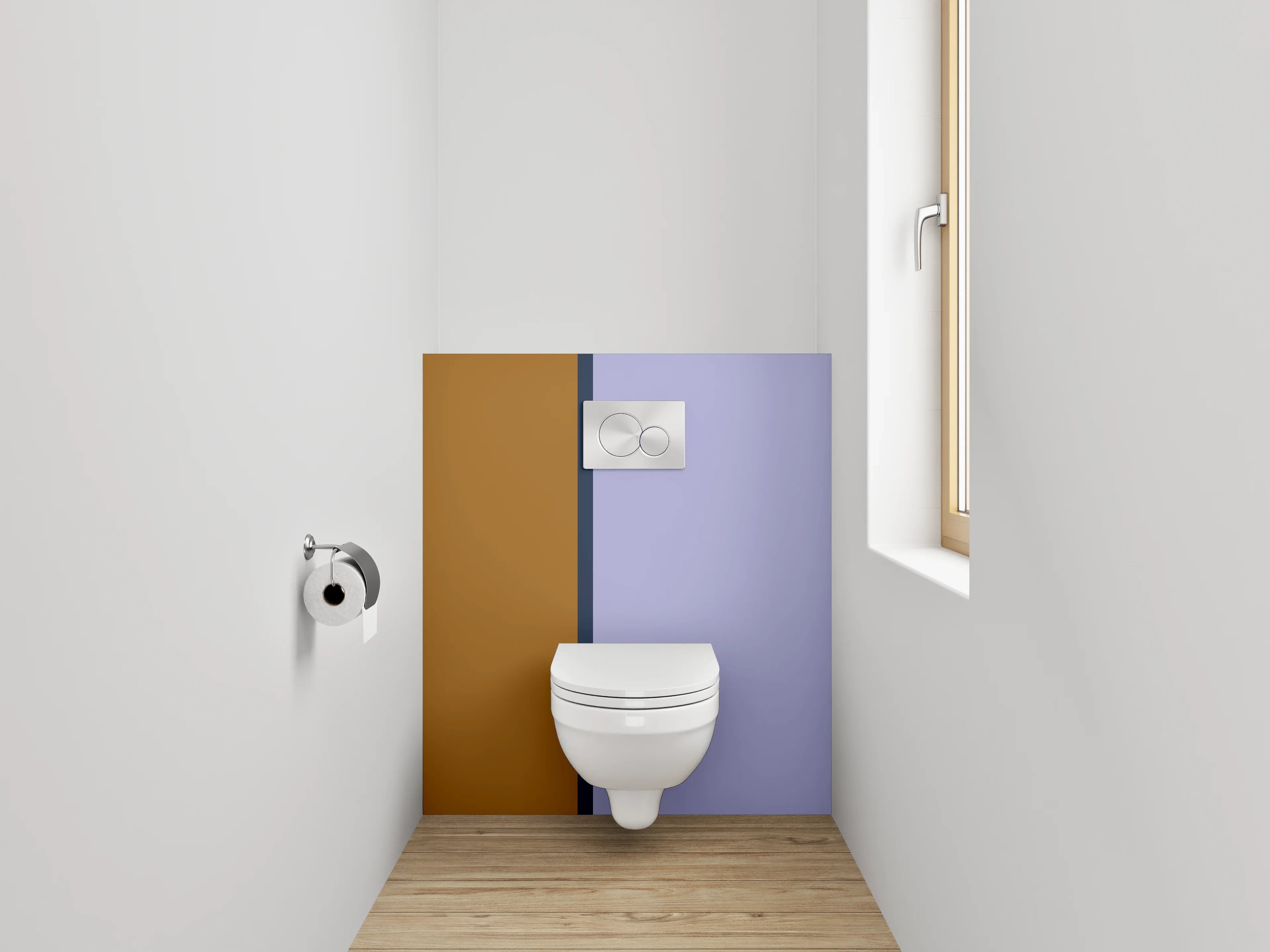 WC-Rückwand - Modernes Farbduo Braun Lila