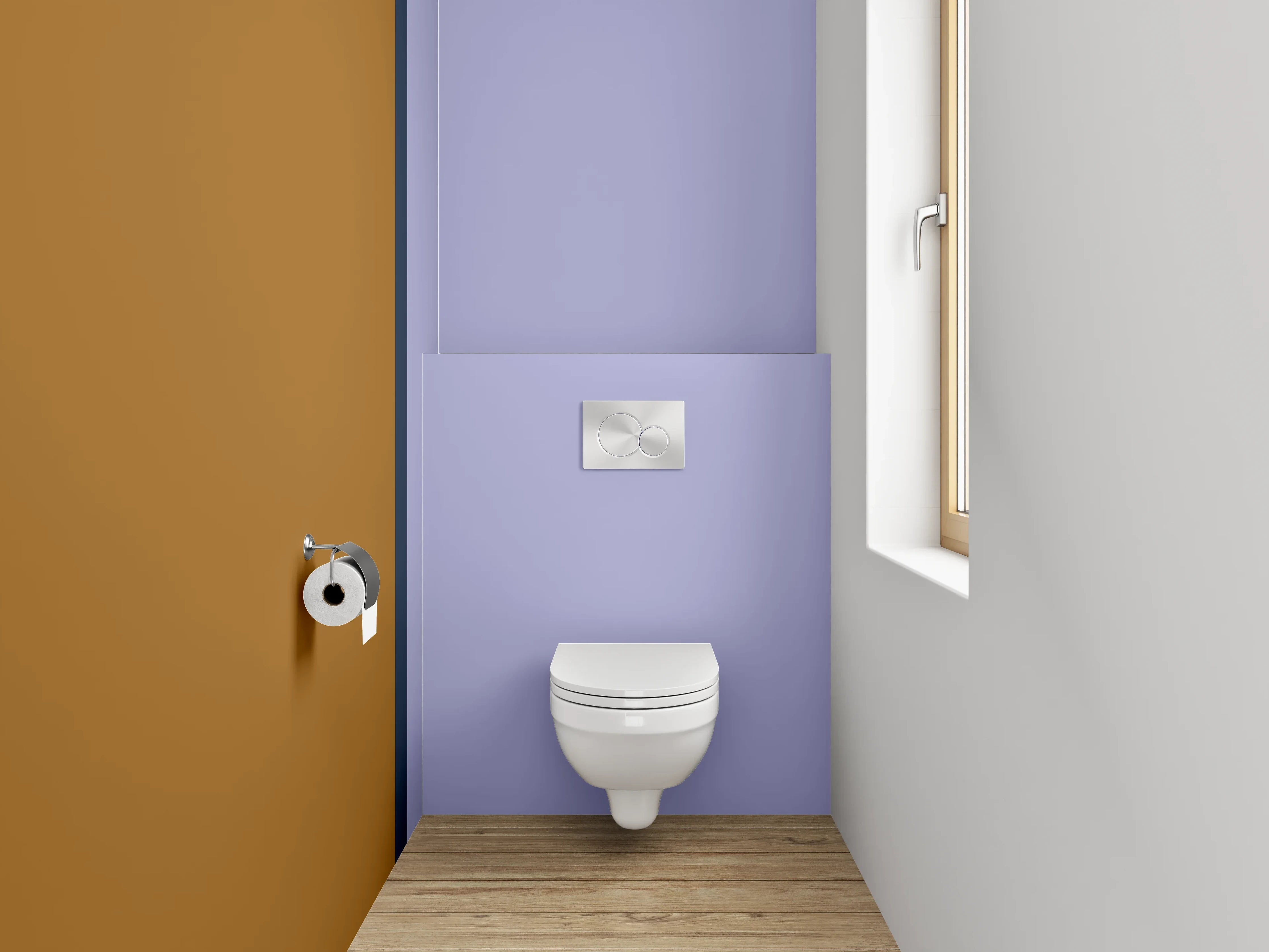 WC-Rückwand - Modernes Farbduo Braun Lila
