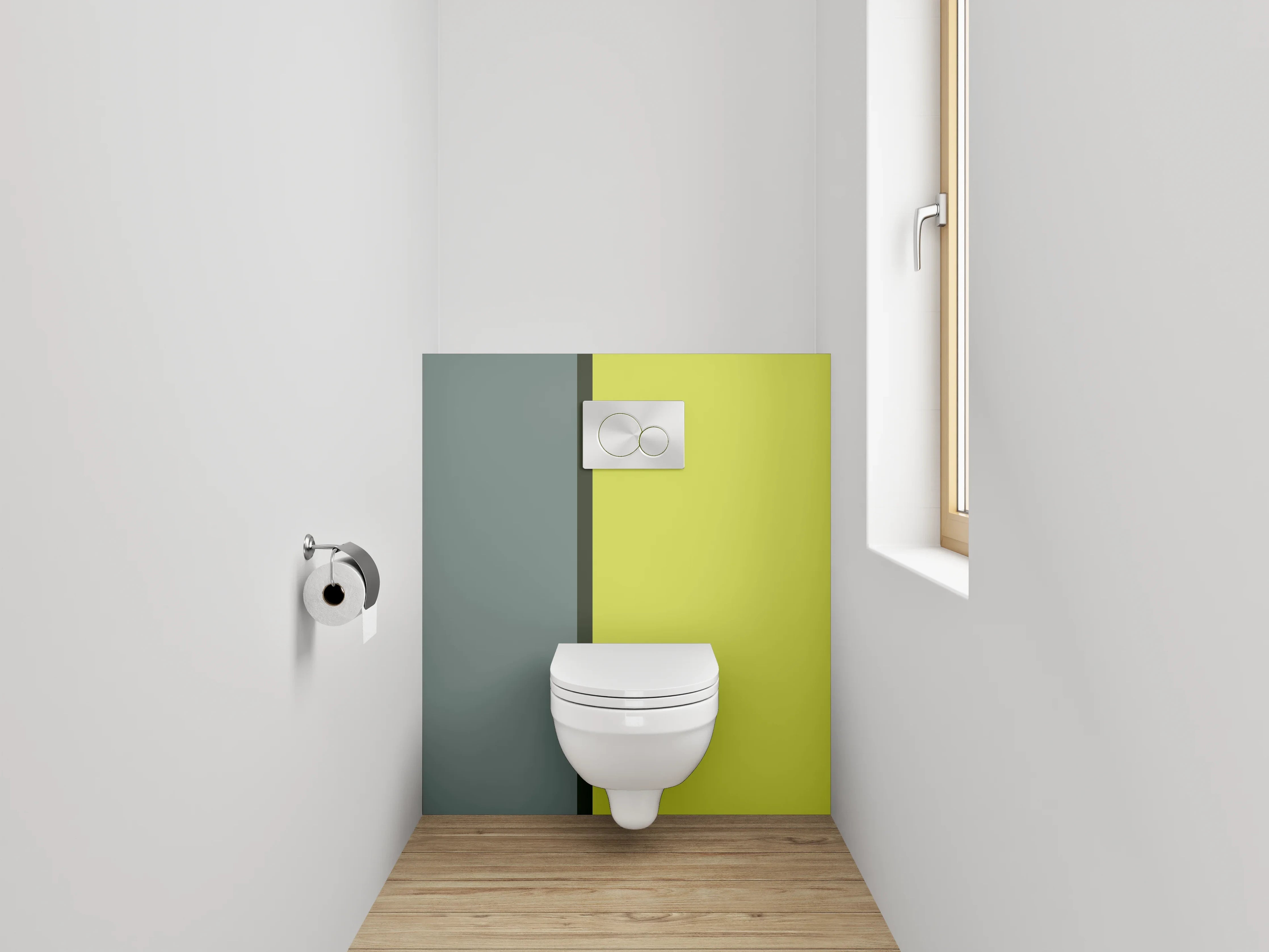 WC-Rückwand - Modernes Farbduo Grau und Gelb