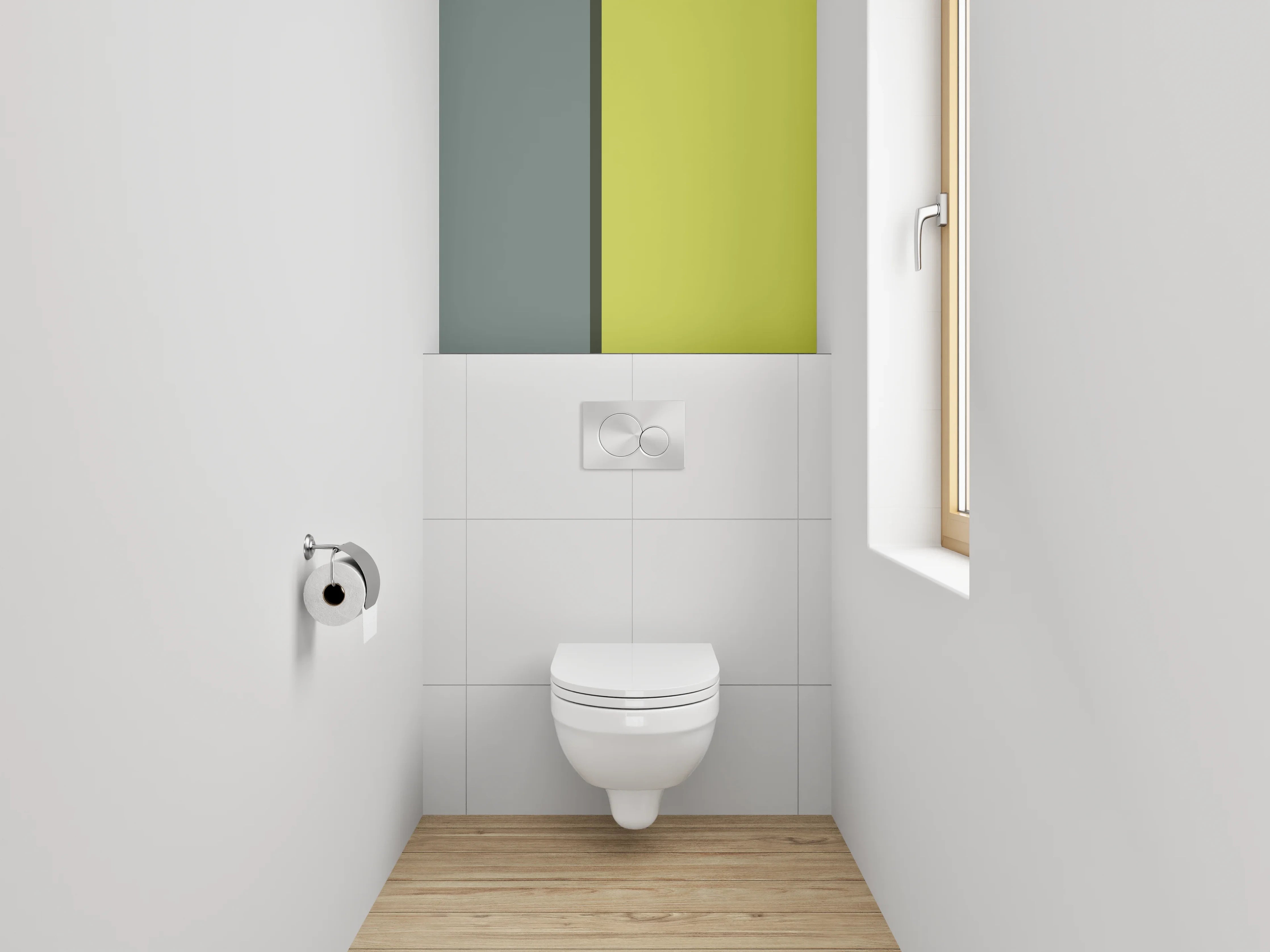 WC-Rückwand - Modernes Farbduo Grau und Gelb