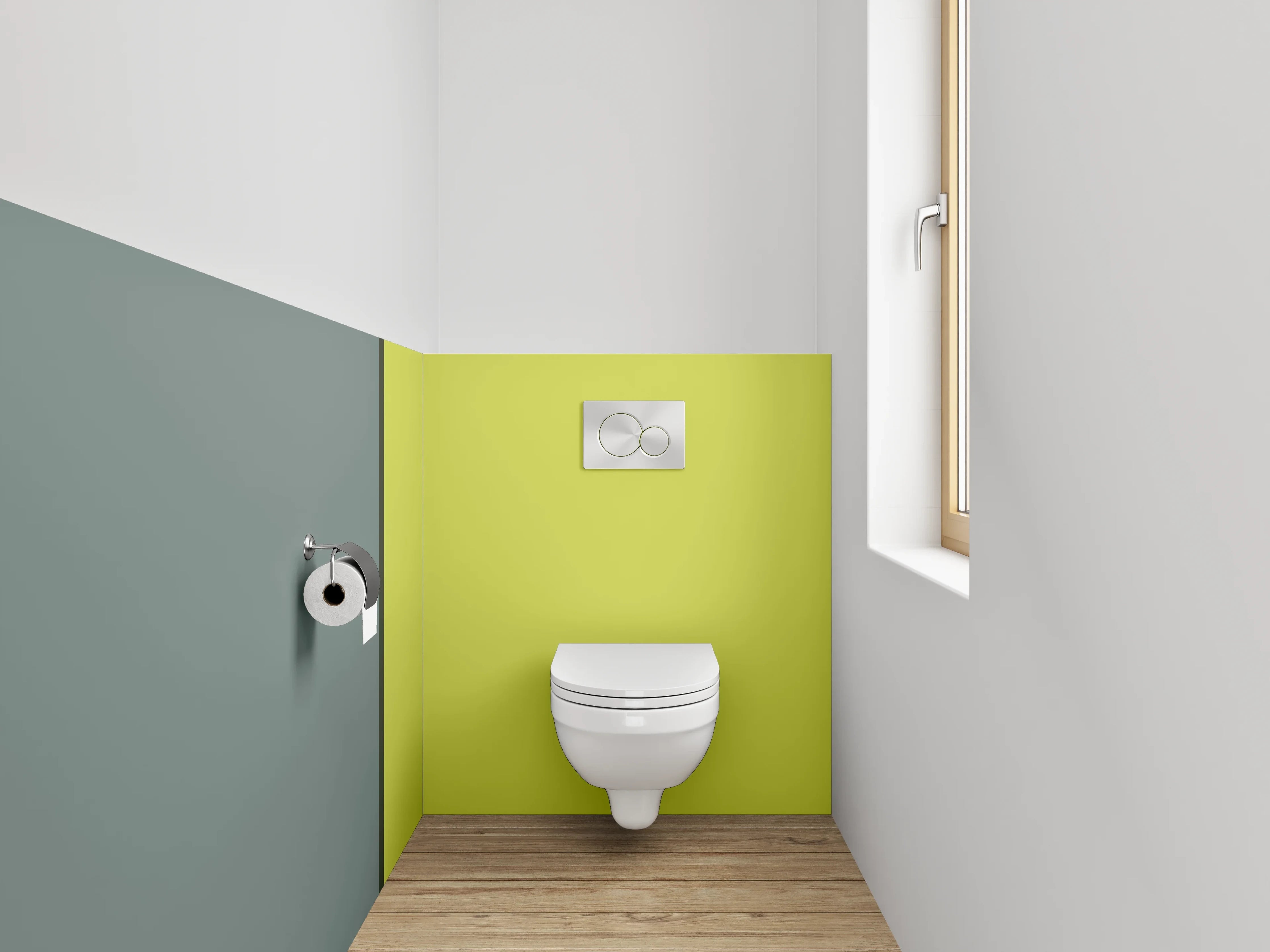 WC-Rückwand - Modernes Farbduo Grau und Gelb
