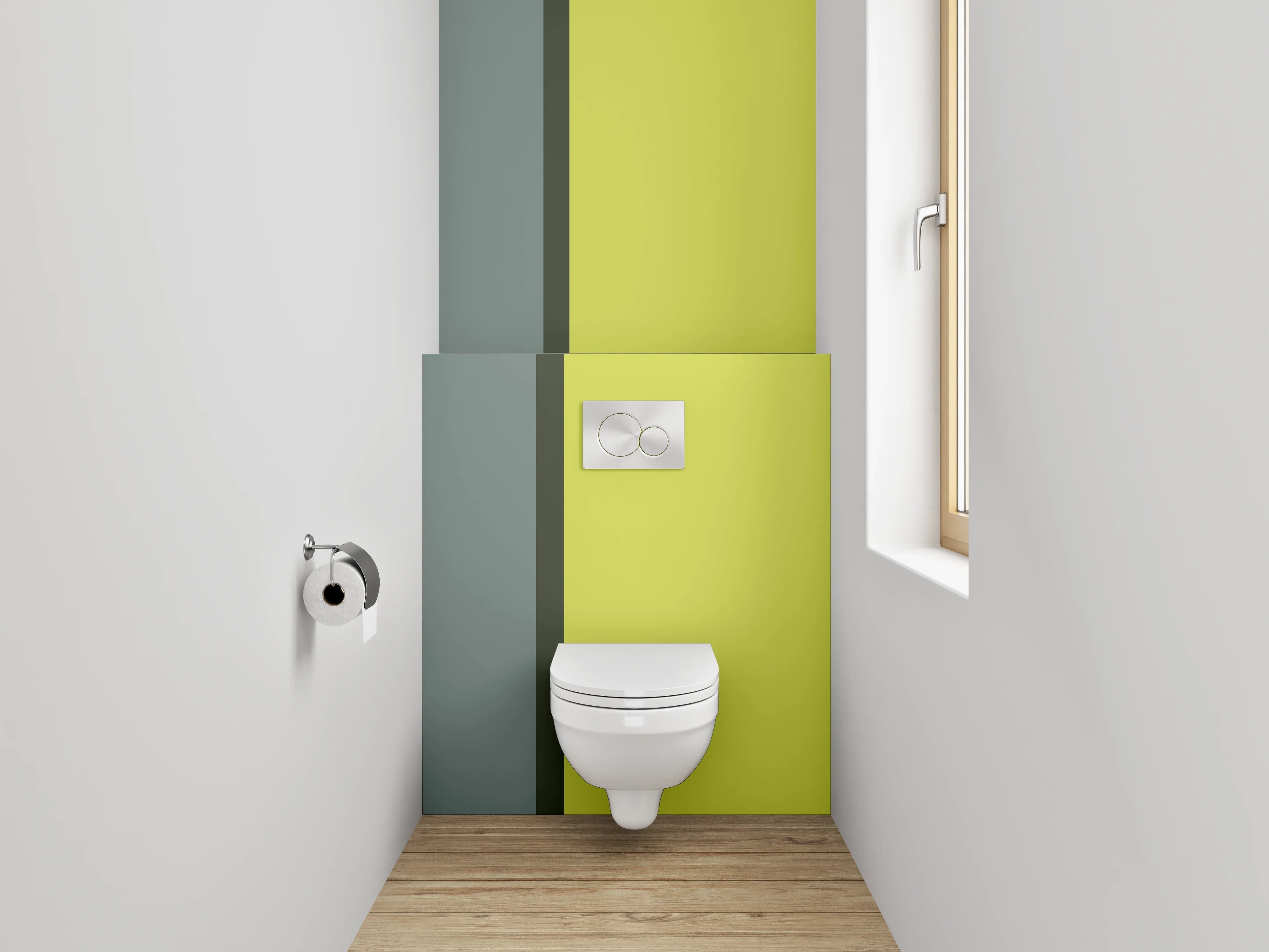 WC-Rückwand - Modernes Farbduo Grau und Gelb