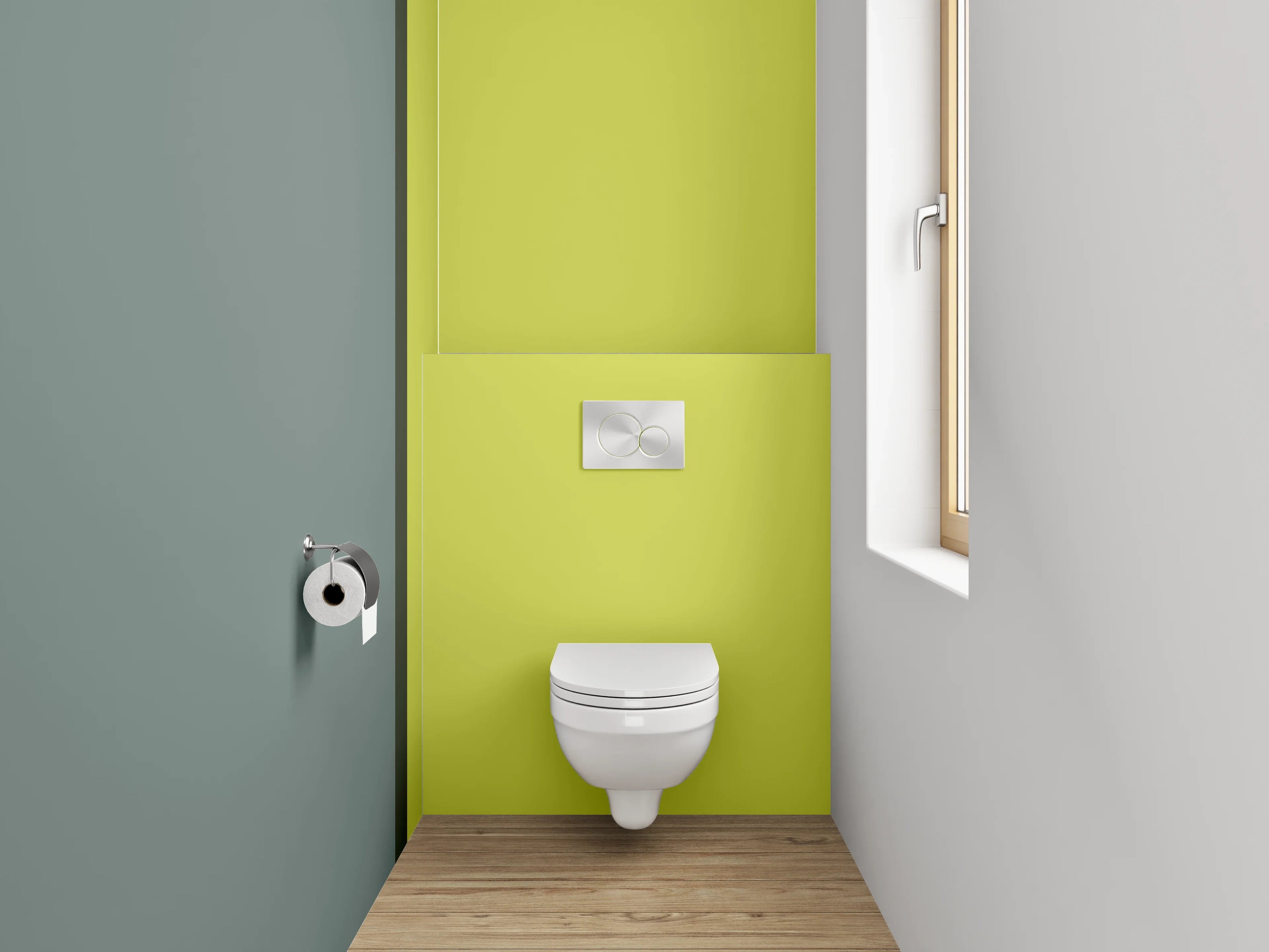 WC-Rückwand - Modernes Farbduo Grau und Gelb
