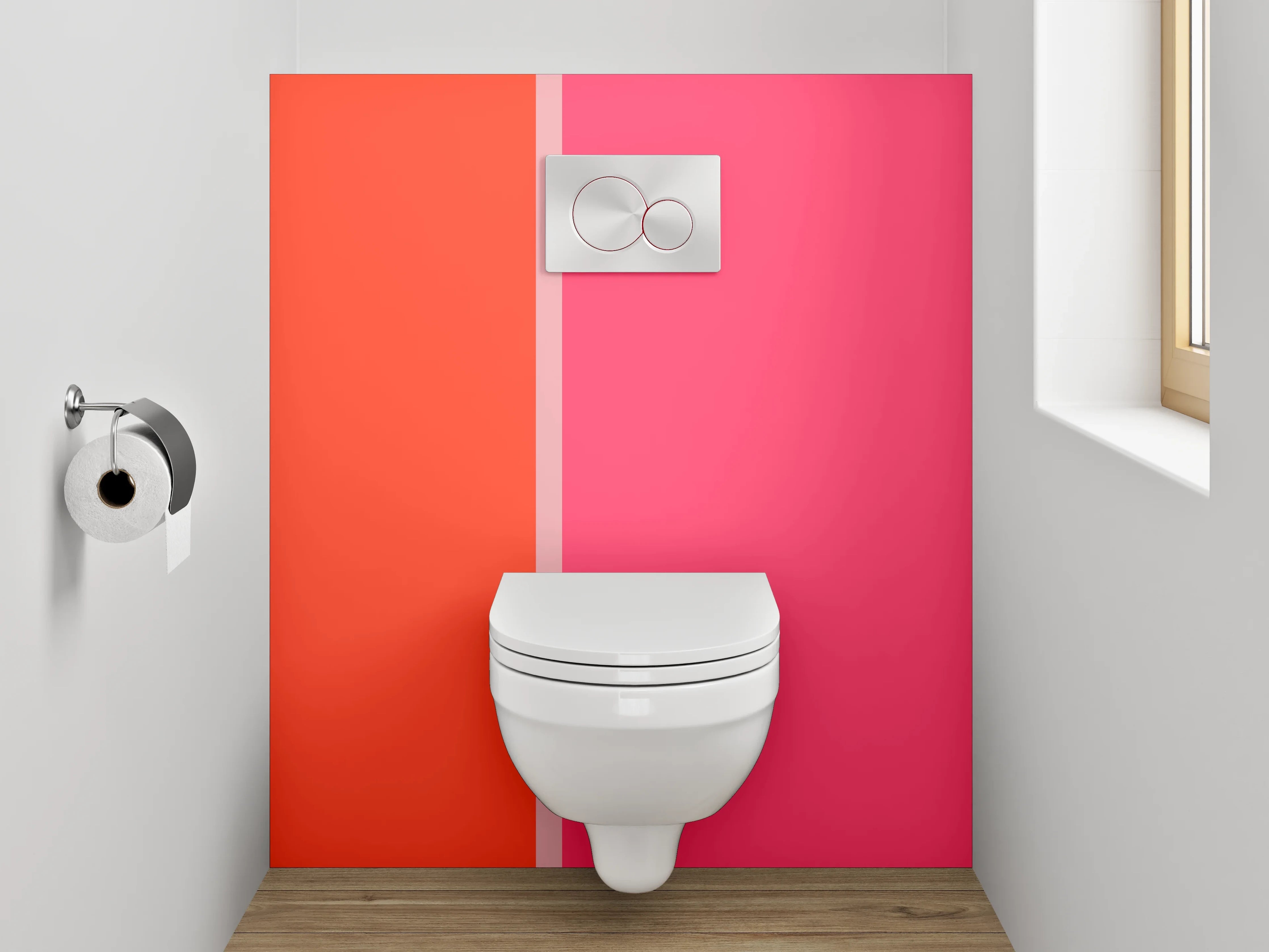 WC-Rückwand - Modernes Farbduo Rot Pink