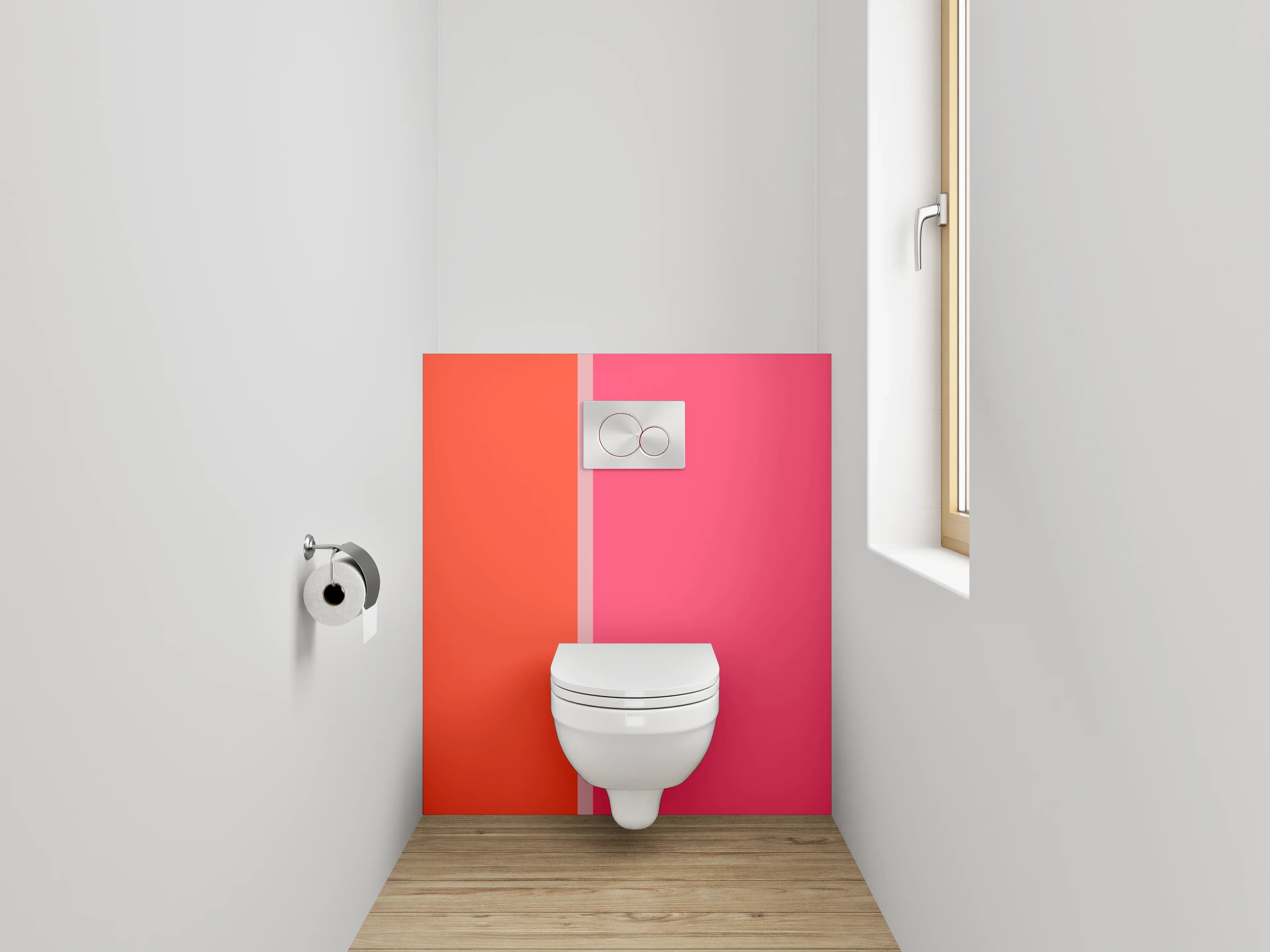 WC-Rückwand - Modernes Farbduo Rot Pink
