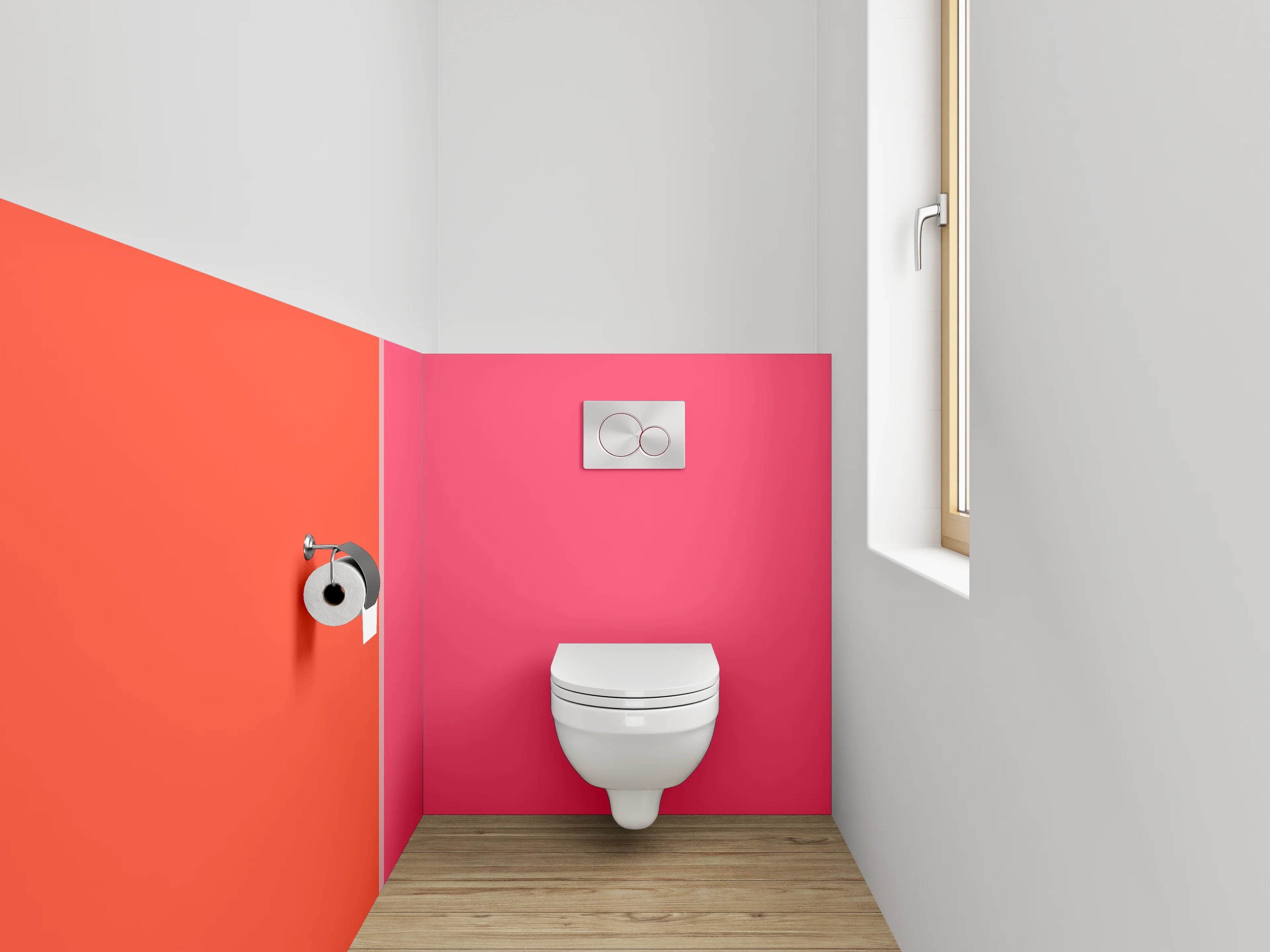 WC-Rückwand - Modernes Farbduo Rot Pink