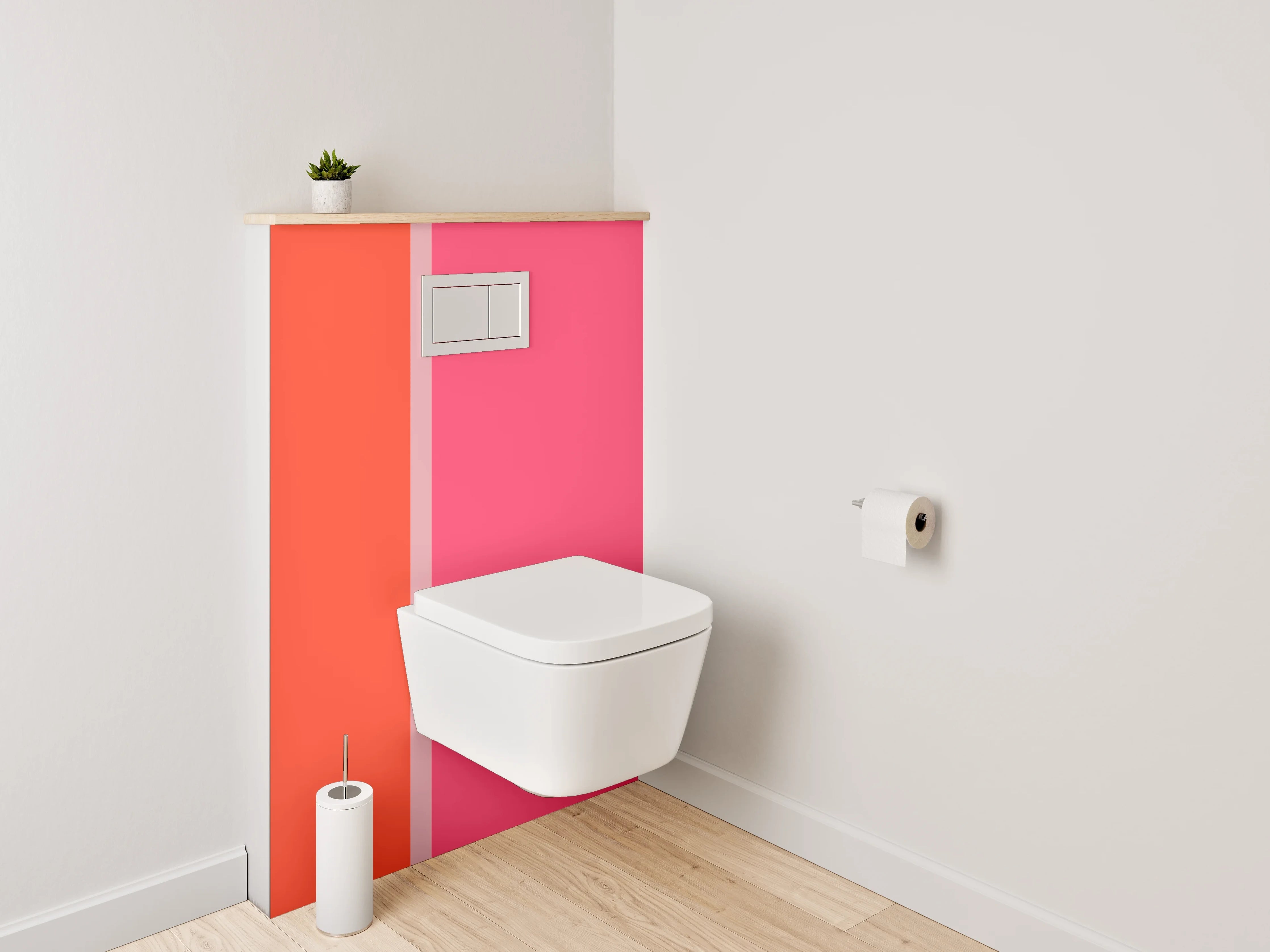 WC-Rückwand - Modernes Farbduo Rot Pink