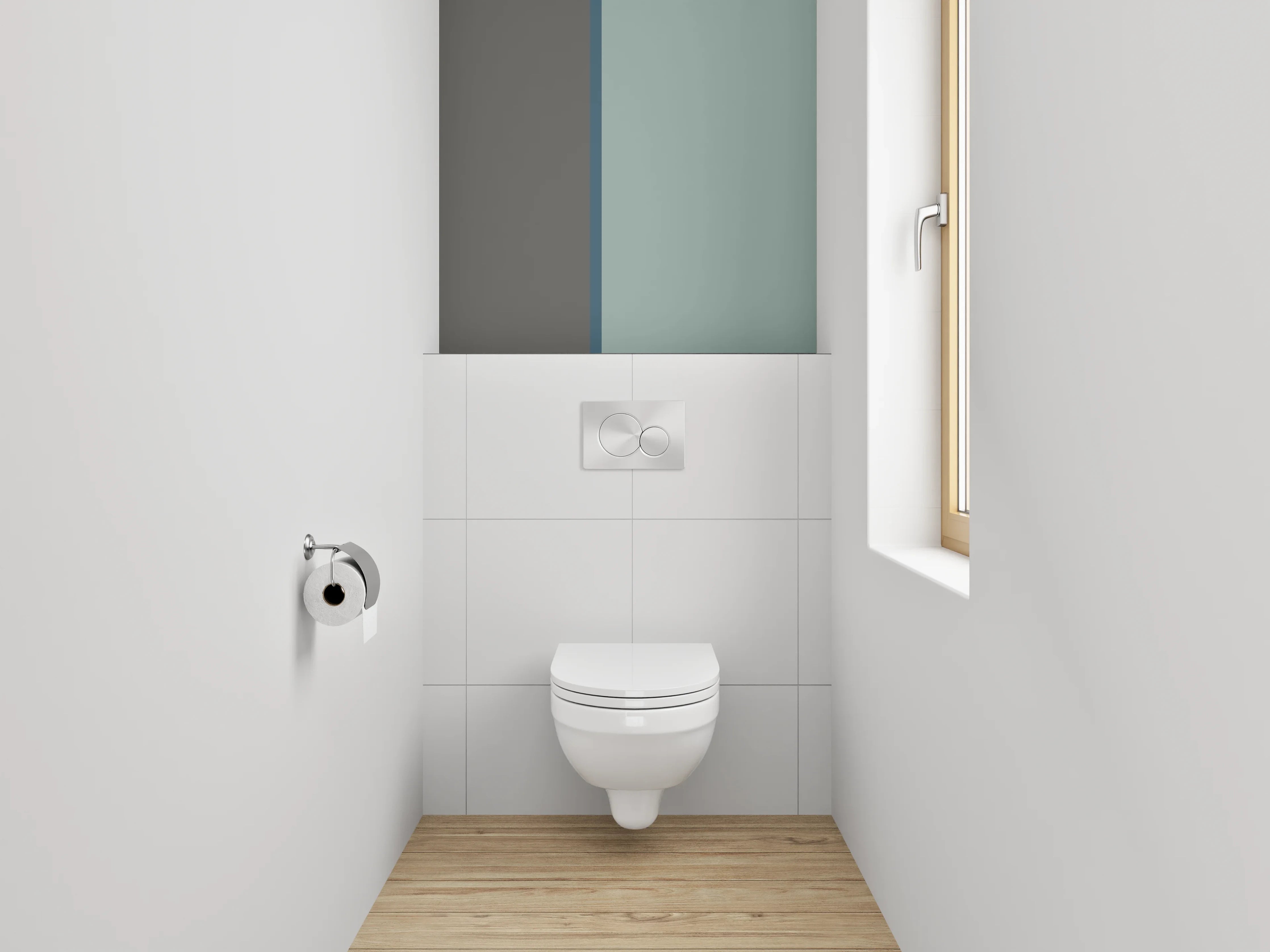 WC-Rückwand - Modernes Farbduo: Grau mit Hellblau