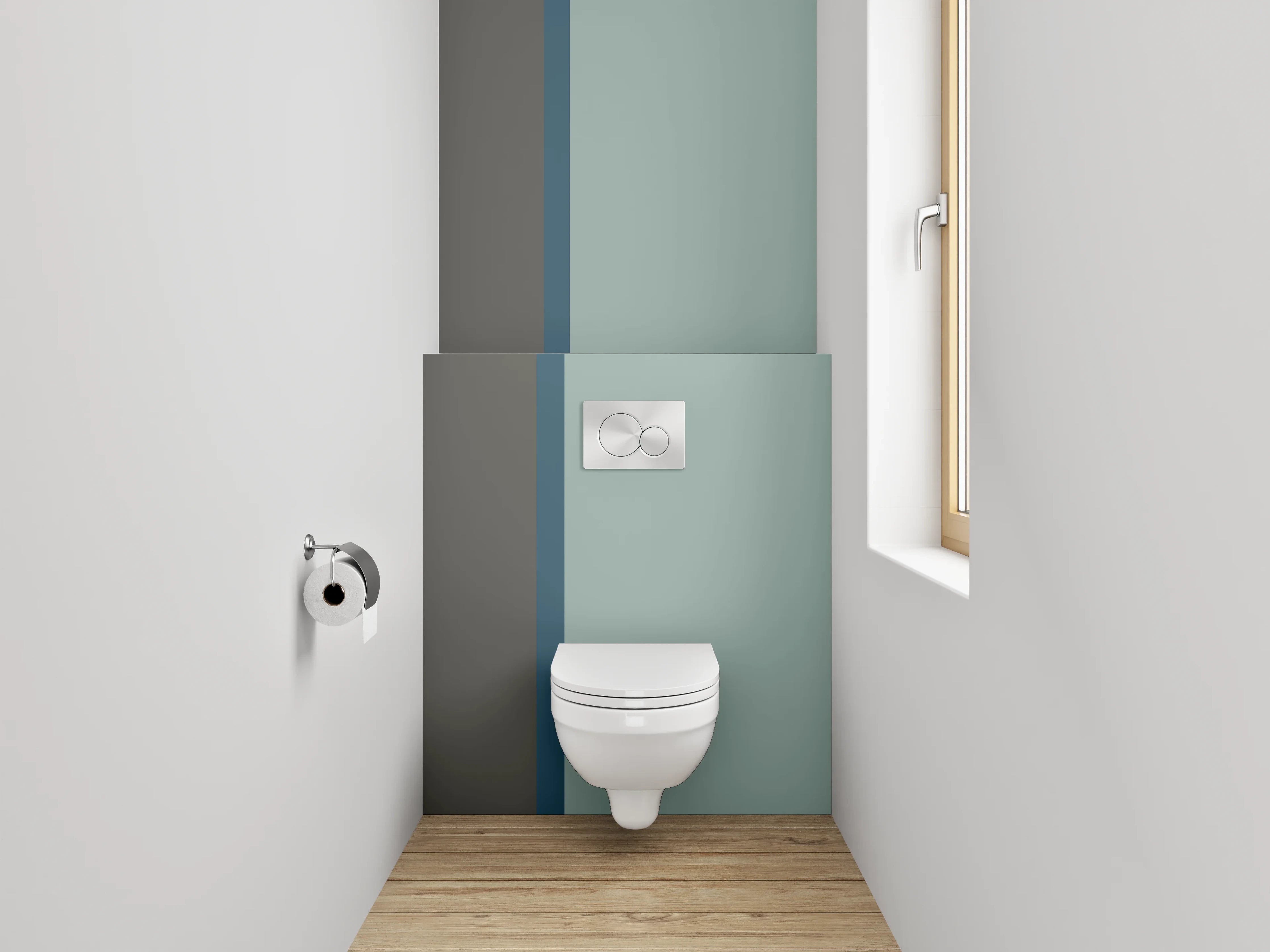 WC-Rückwand - Modernes Farbduo: Grau mit Hellblau