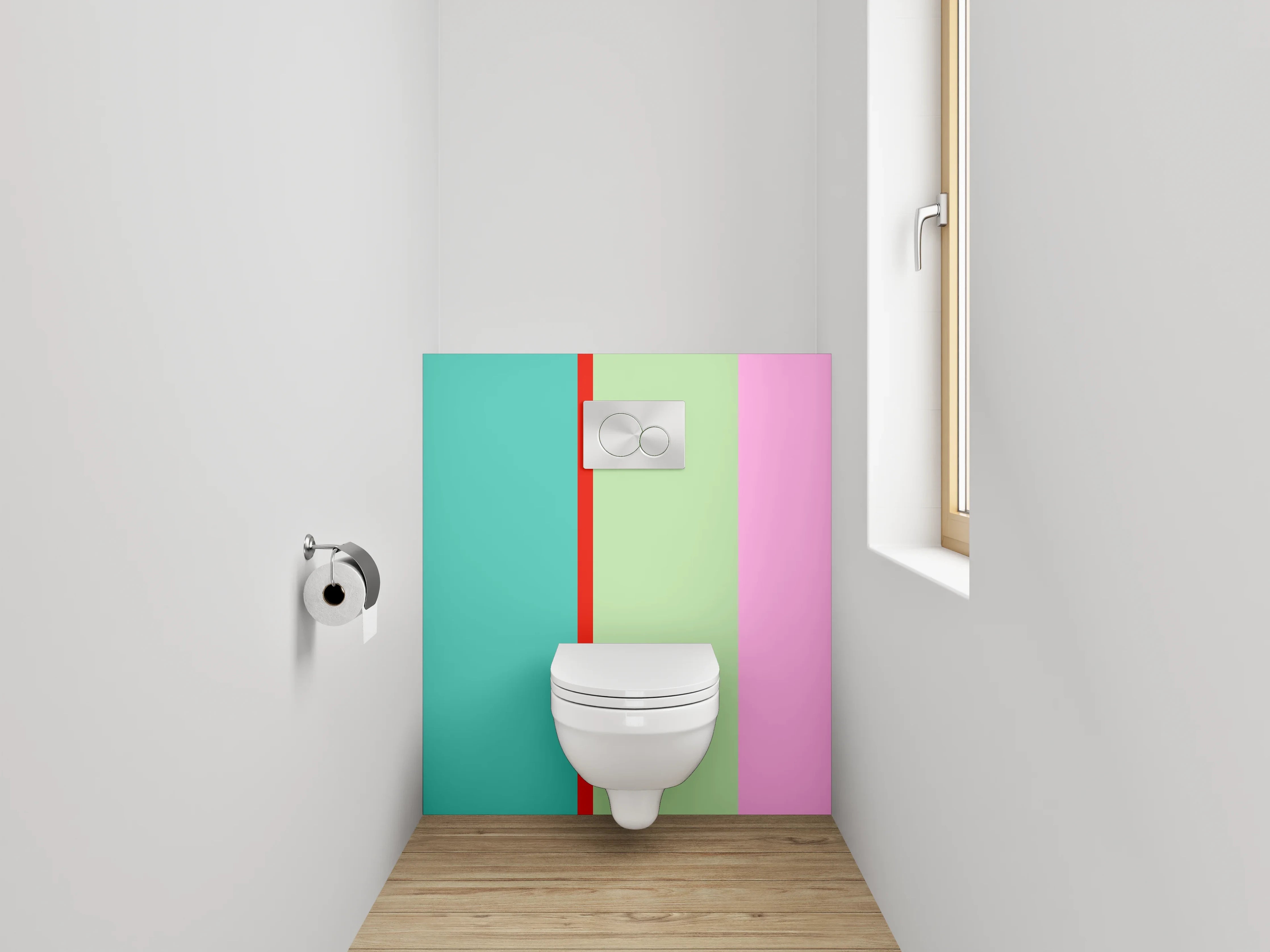 WC-Rückwand - Modernes Farbfeld-Design Türkis Rosa