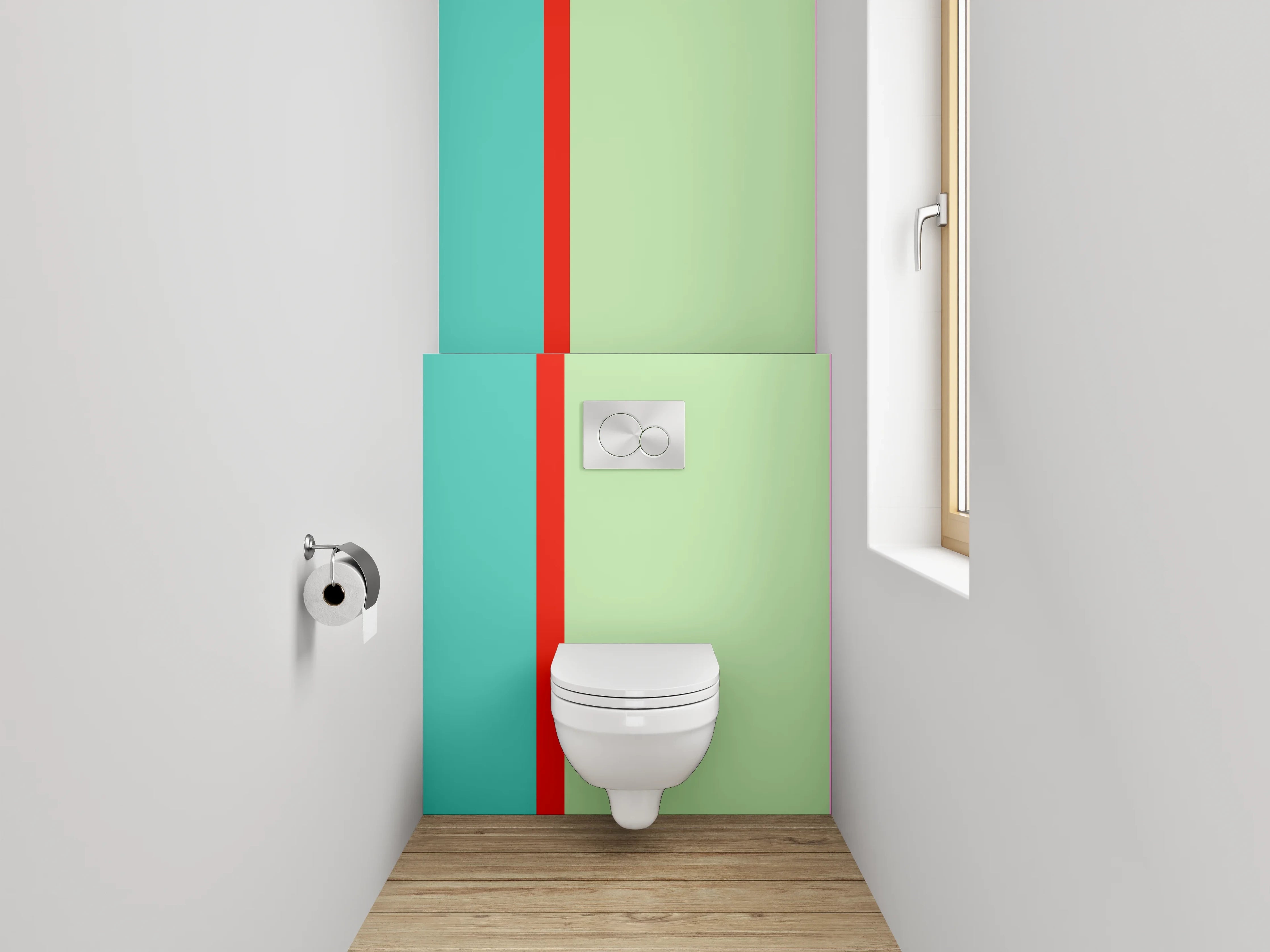 WC-Rückwand - Modernes Farbfeld-Design Türkis Rosa