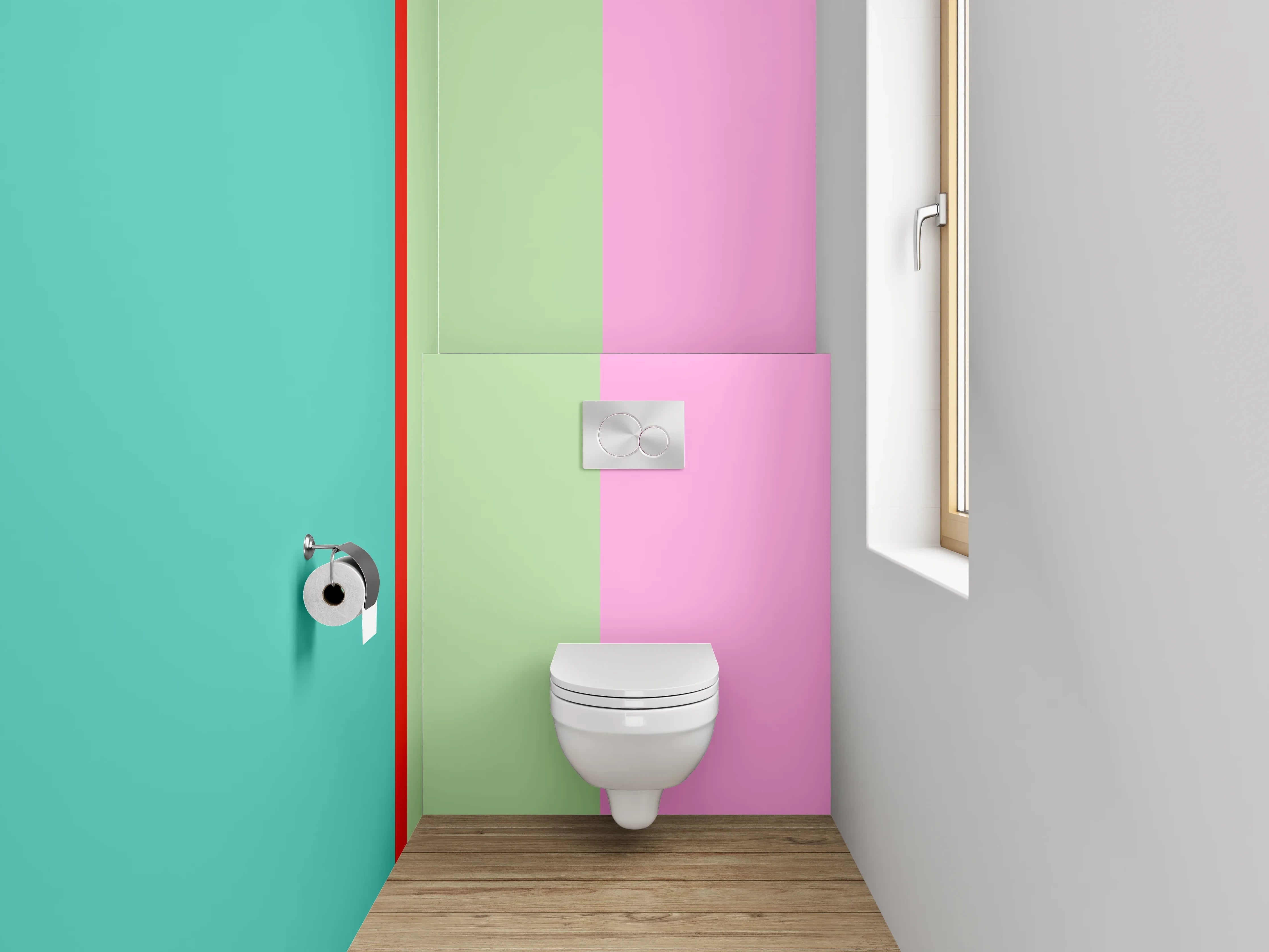 WC-Rückwand - Modernes Farbfeld-Design Türkis Rosa