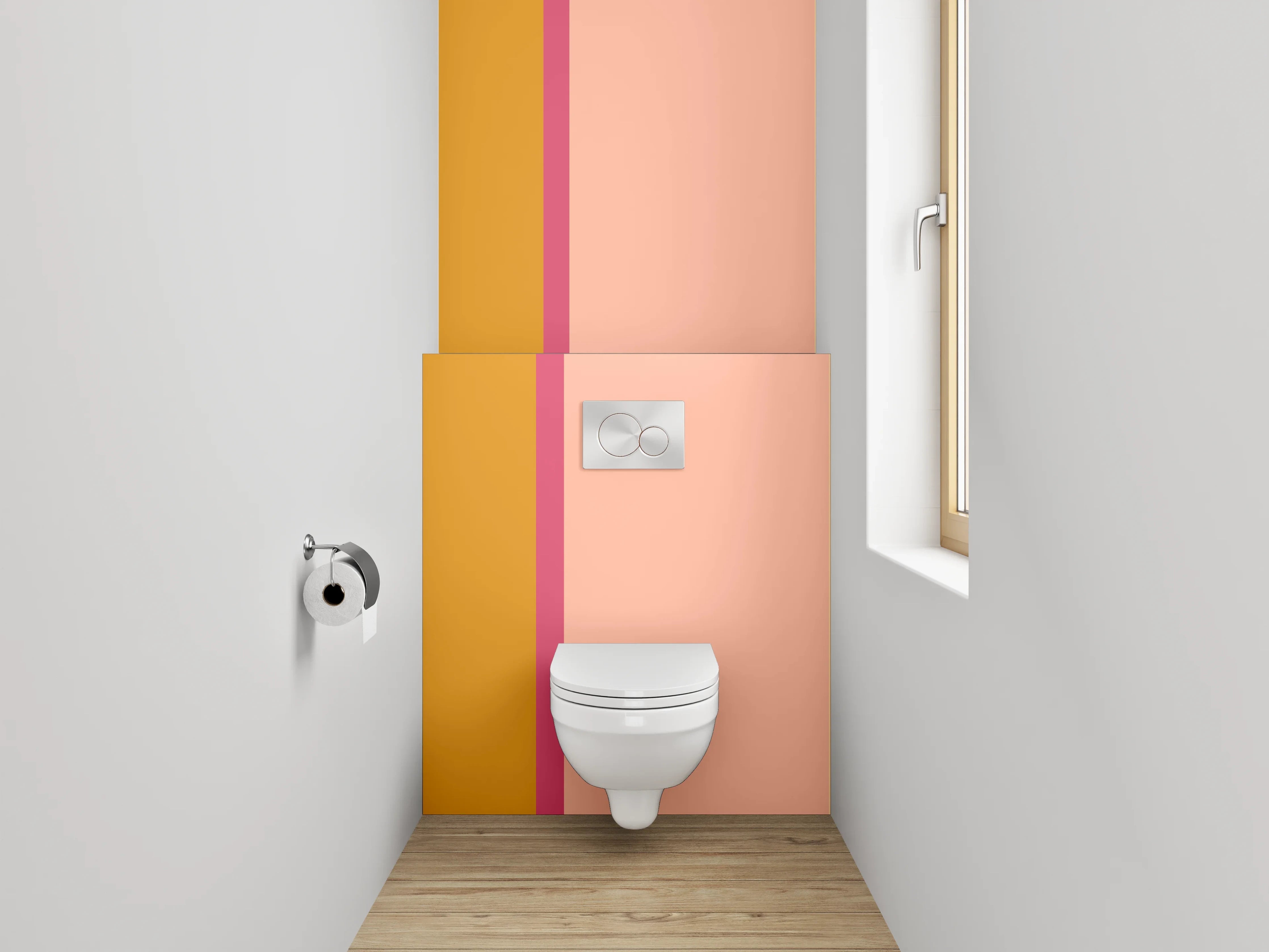 WC-Rückwand - Modernes Farbspiel Orange Beige Rosa