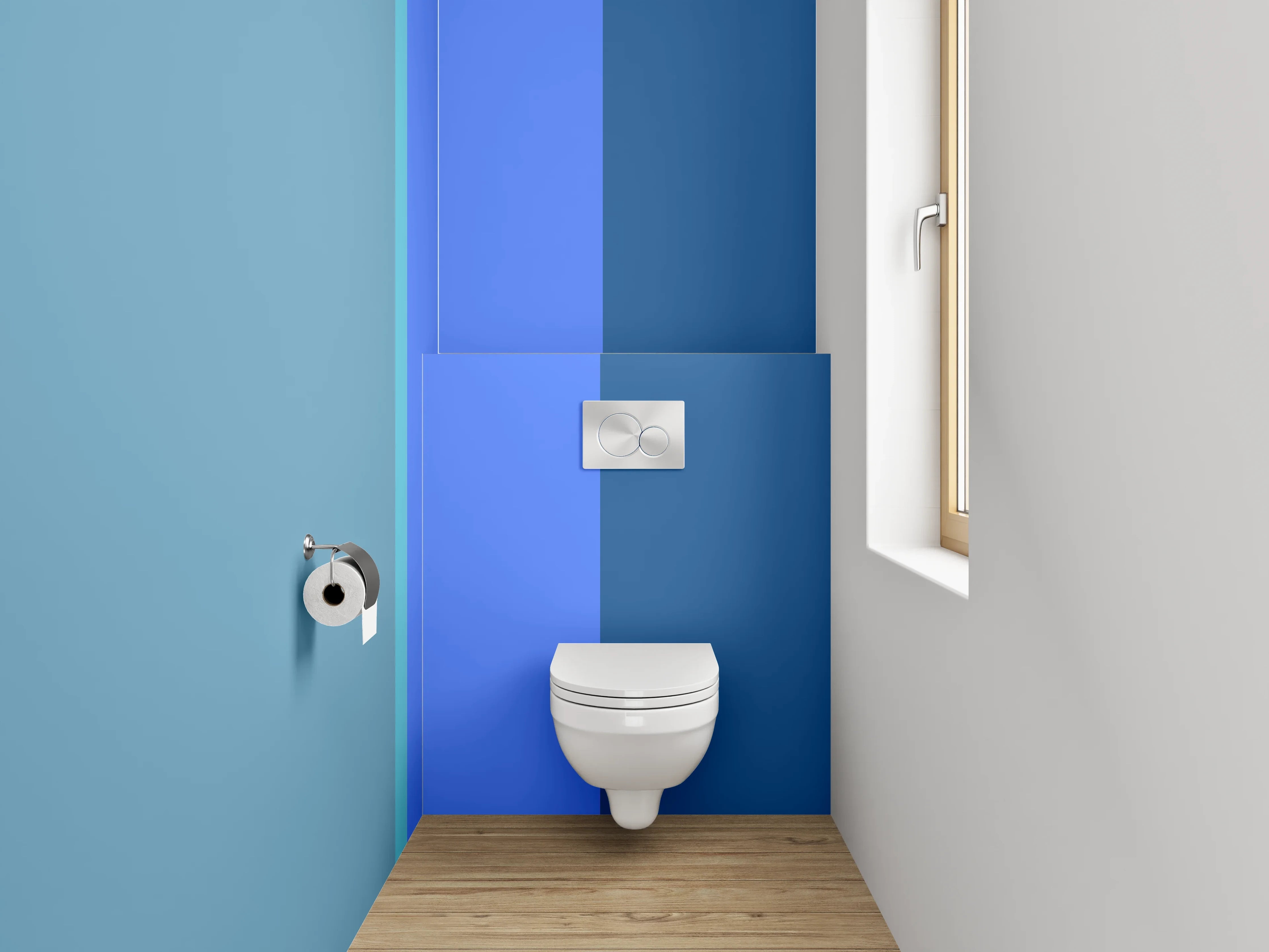 WC-Rückwand - Modernes Farbspiel in Blau und Türkis