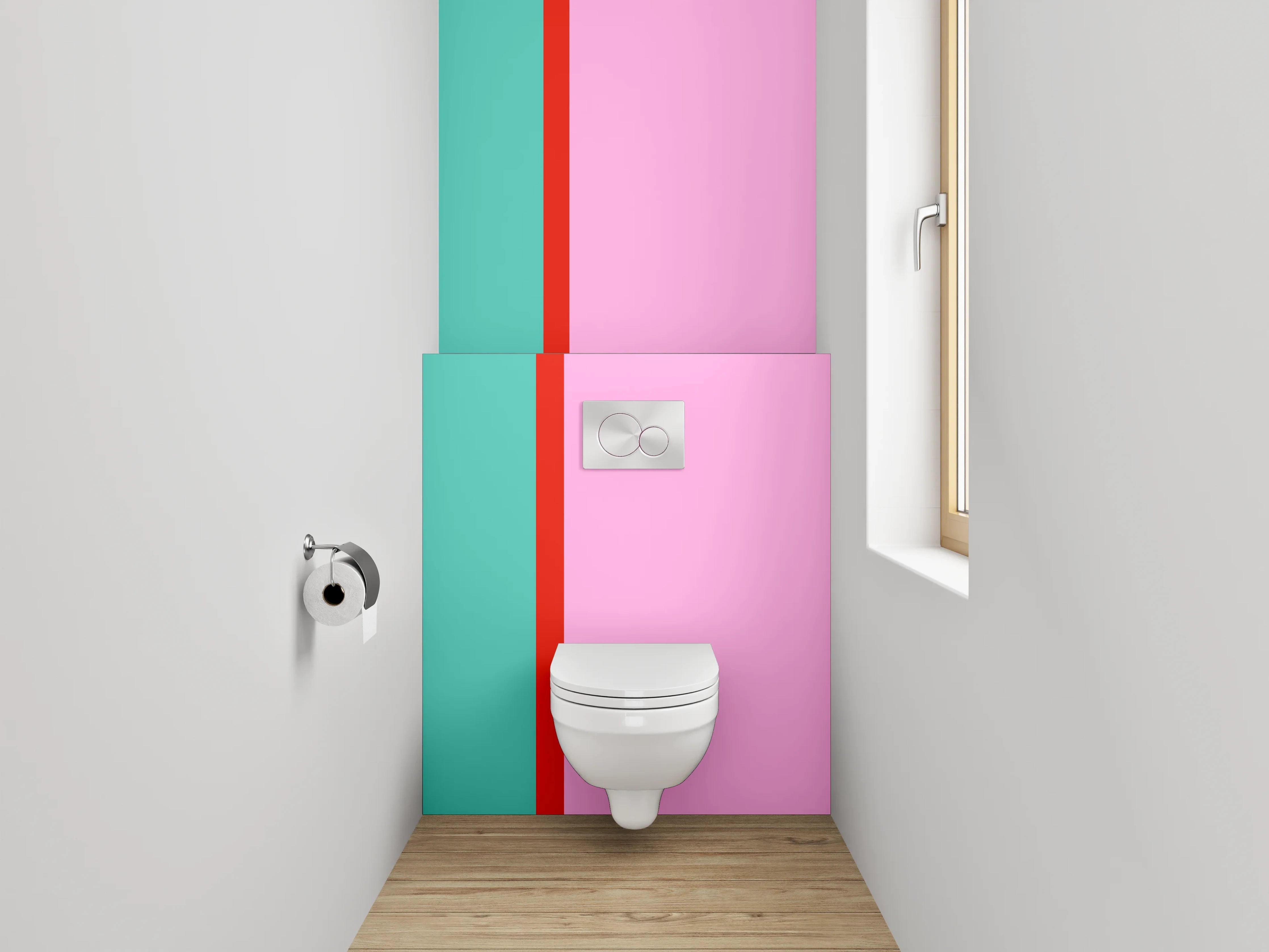 WC-Rückwand - Modernes Farbstreifen-Duo – Pink & Türkis