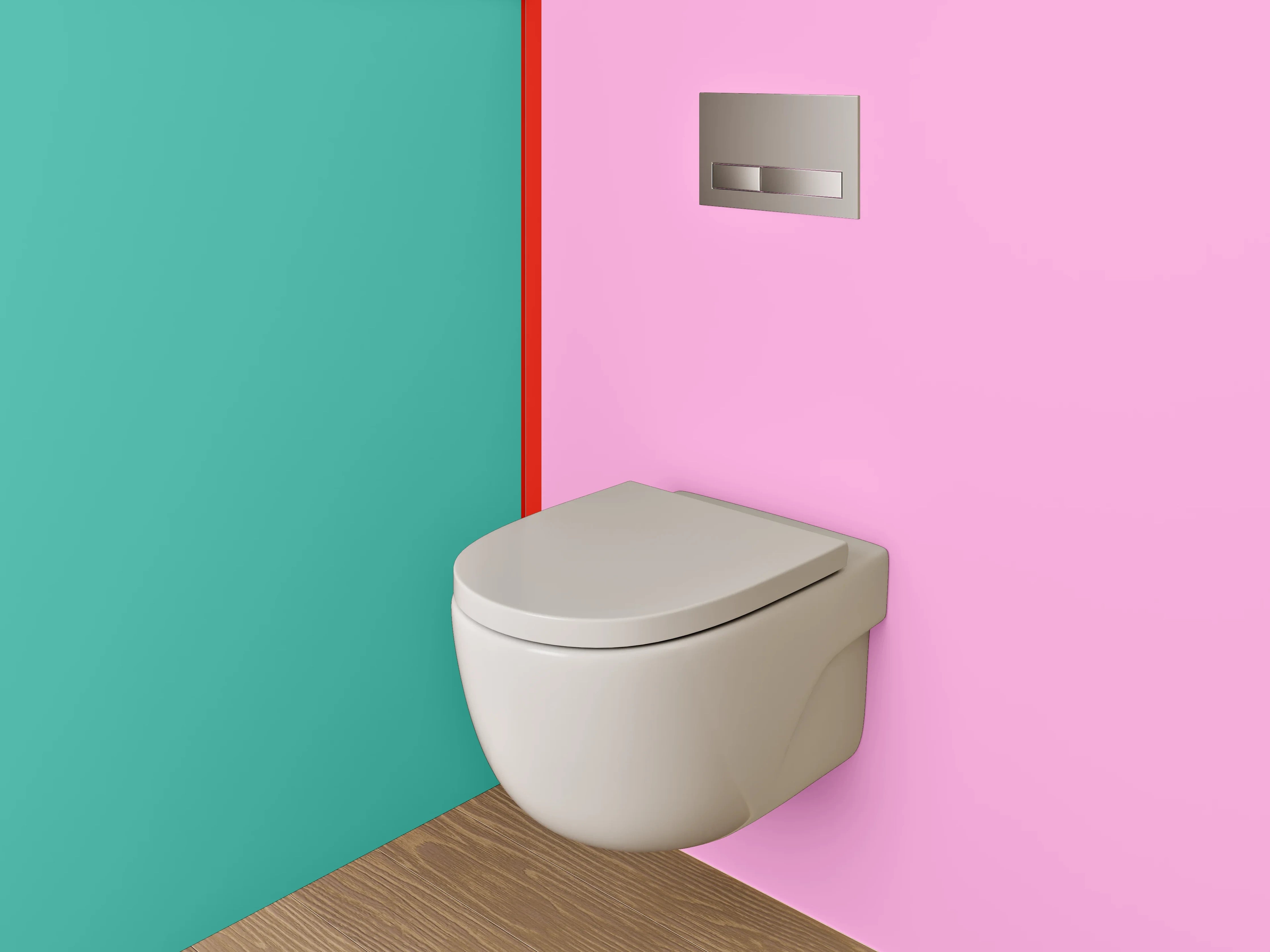 WC-Rückwand - Modernes Farbstreifen-Duo – Pink & Türkis