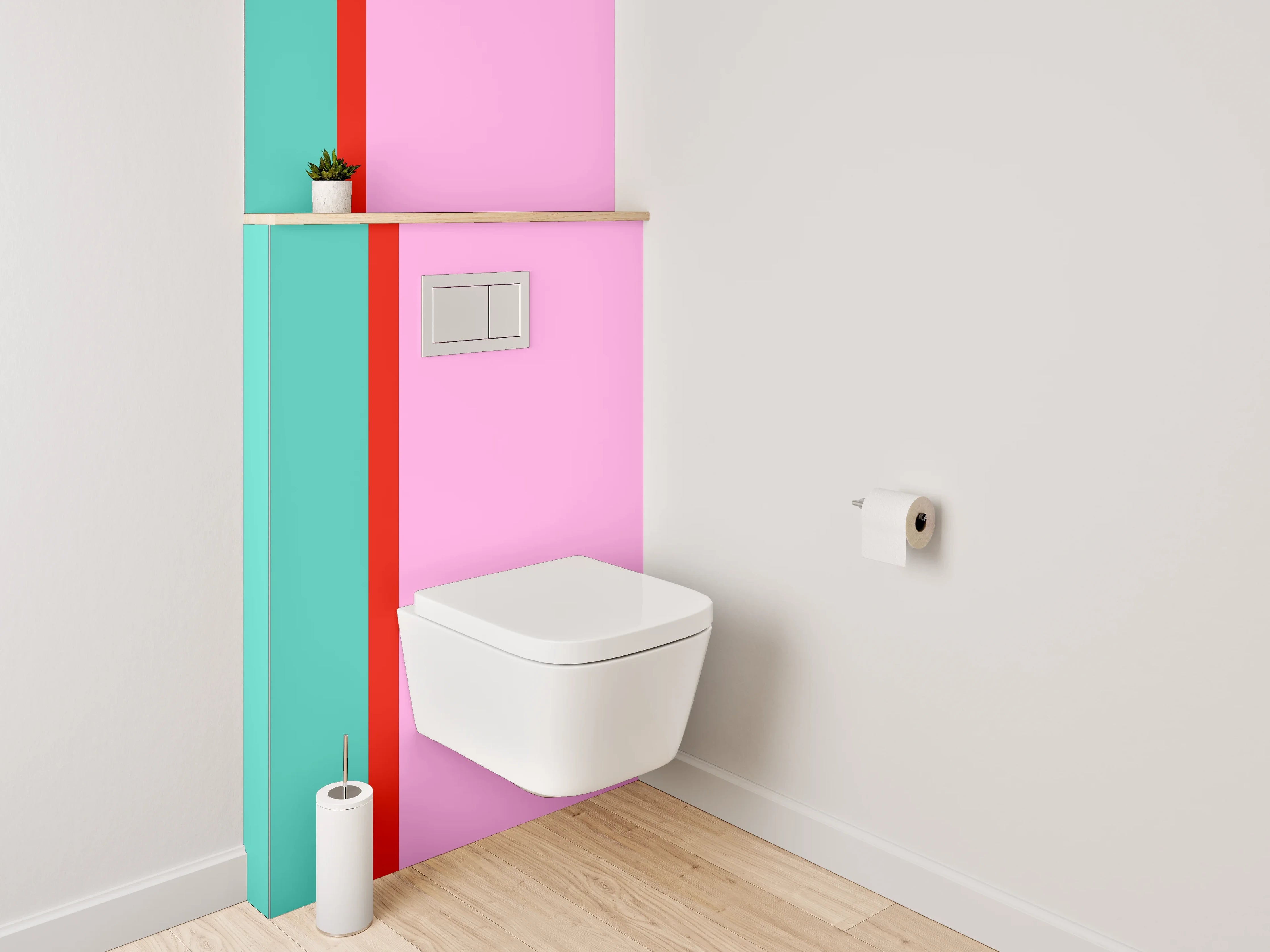 WC-Rückwand - Modernes Farbstreifen-Duo – Pink & Türkis