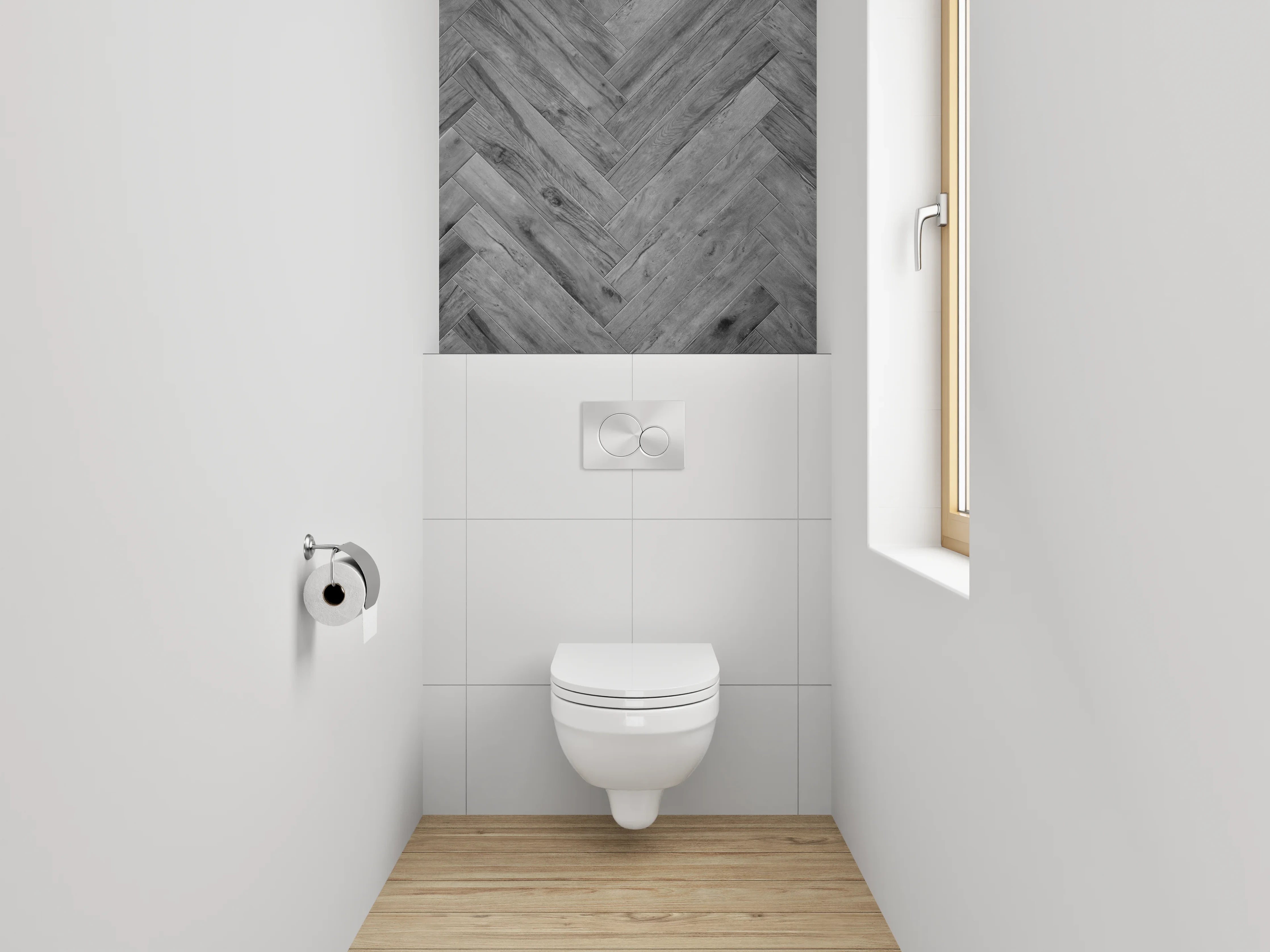 WC-Rückwand - Modernes Fischgrät-Holz Grau