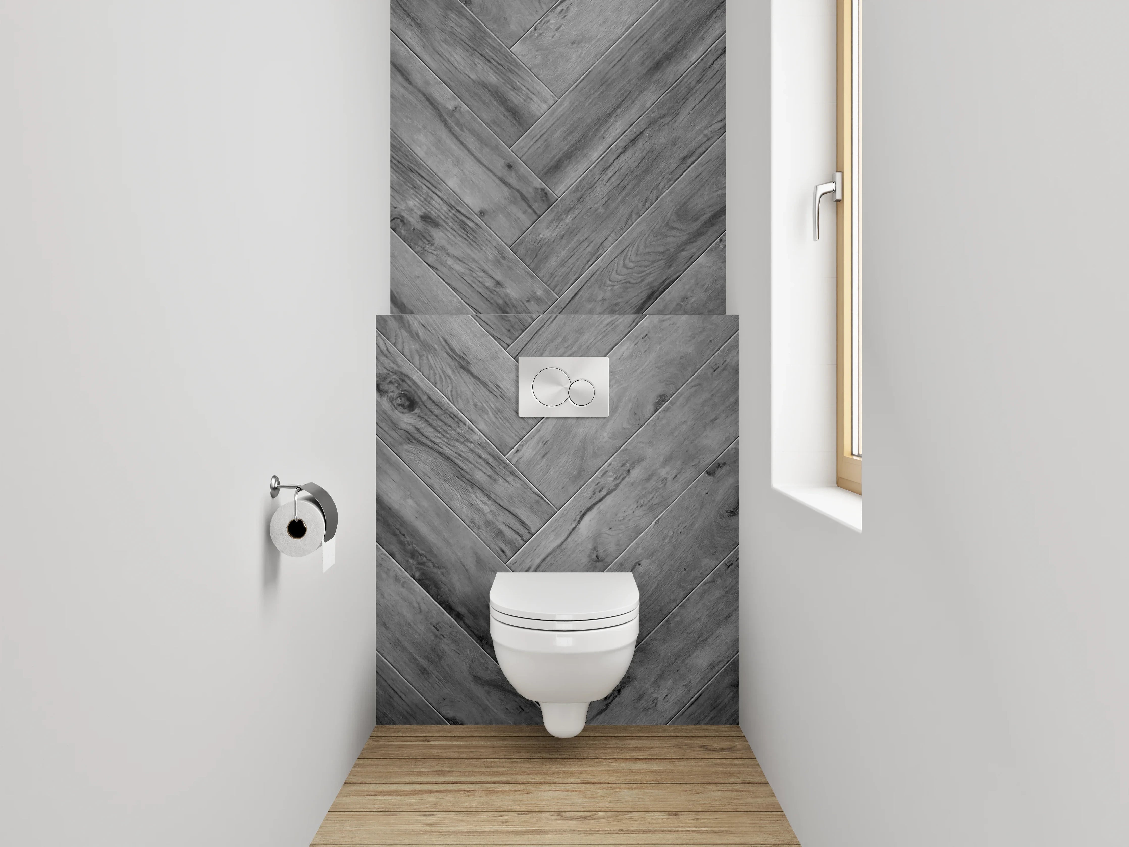 WC-Rückwand - Modernes Fischgrät-Holz Grau