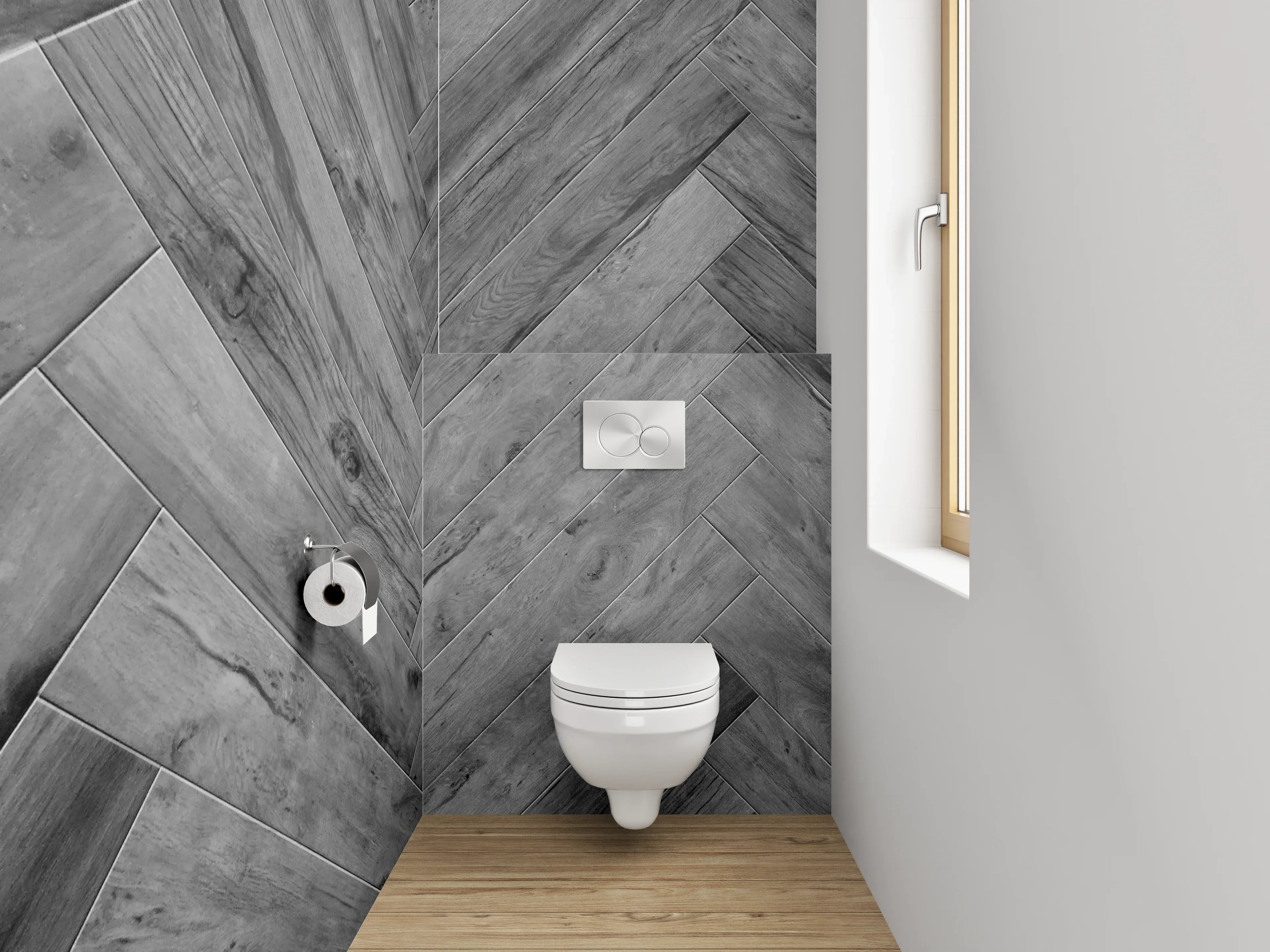 WC-Rückwand - Modernes Fischgrät-Holz Grau