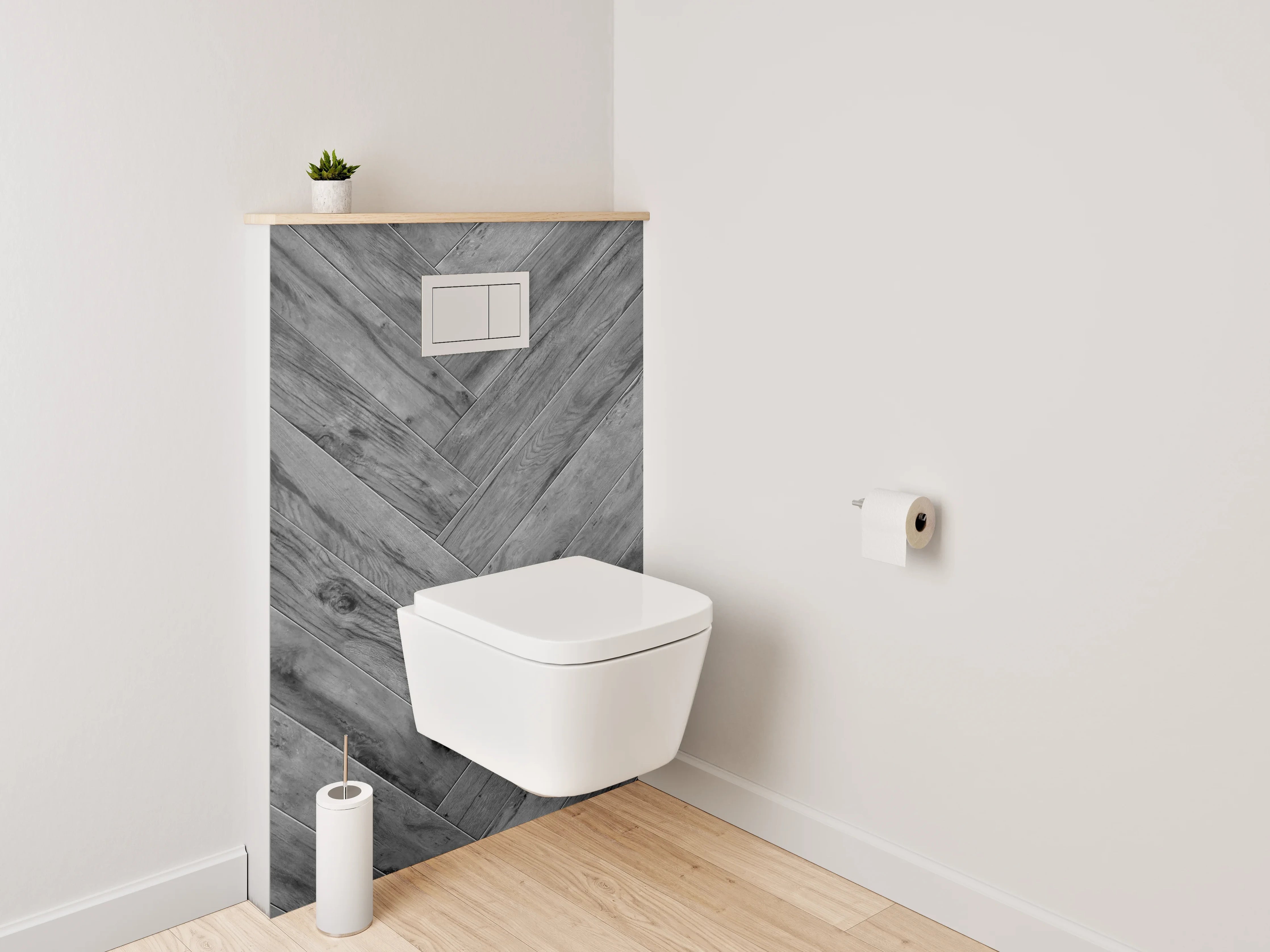 WC-Rückwand - Modernes Fischgrät-Holz Grau