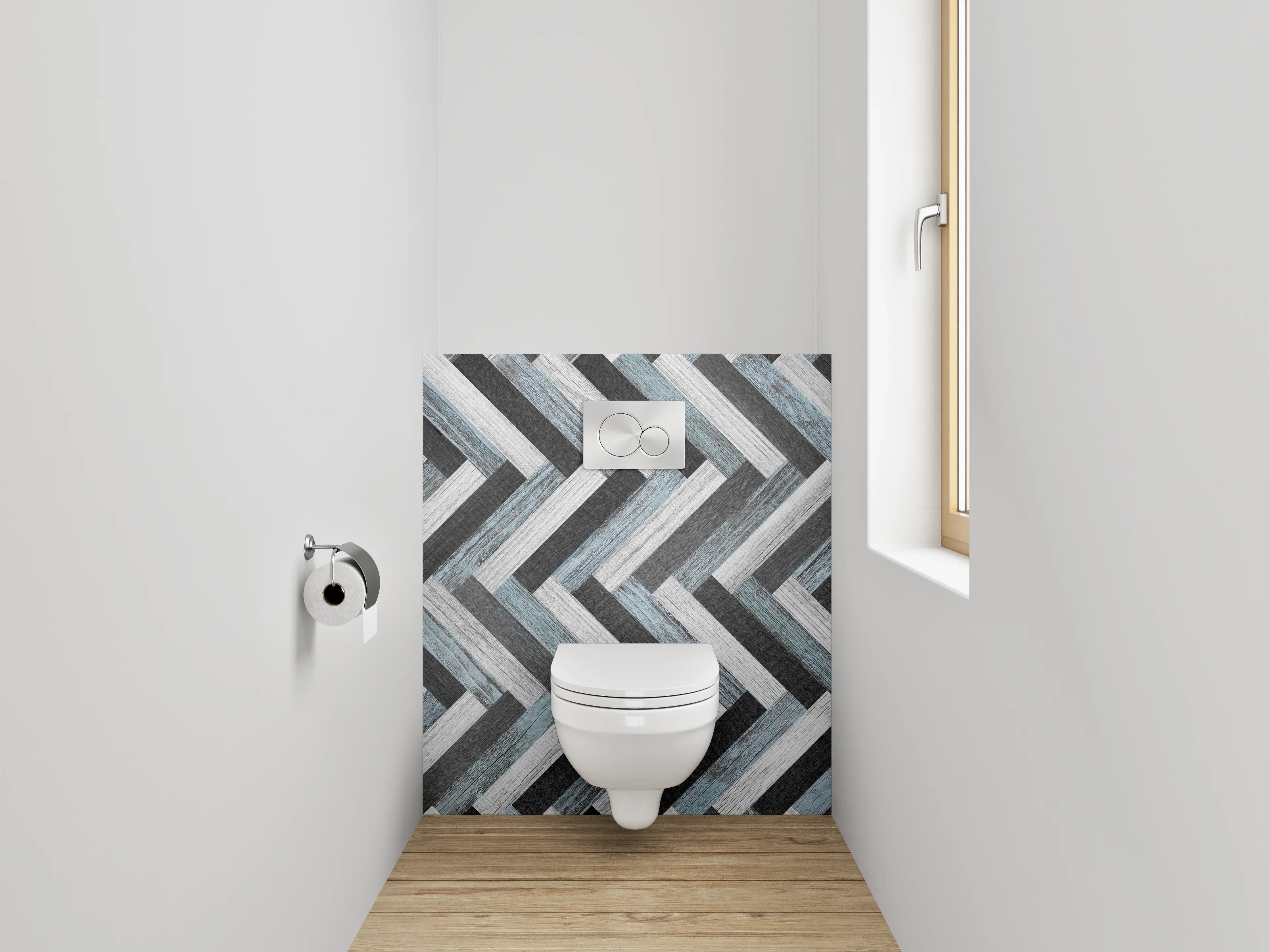 WC-Rückwand - Modernes Fischgrät Muster Schwarz-Weiß