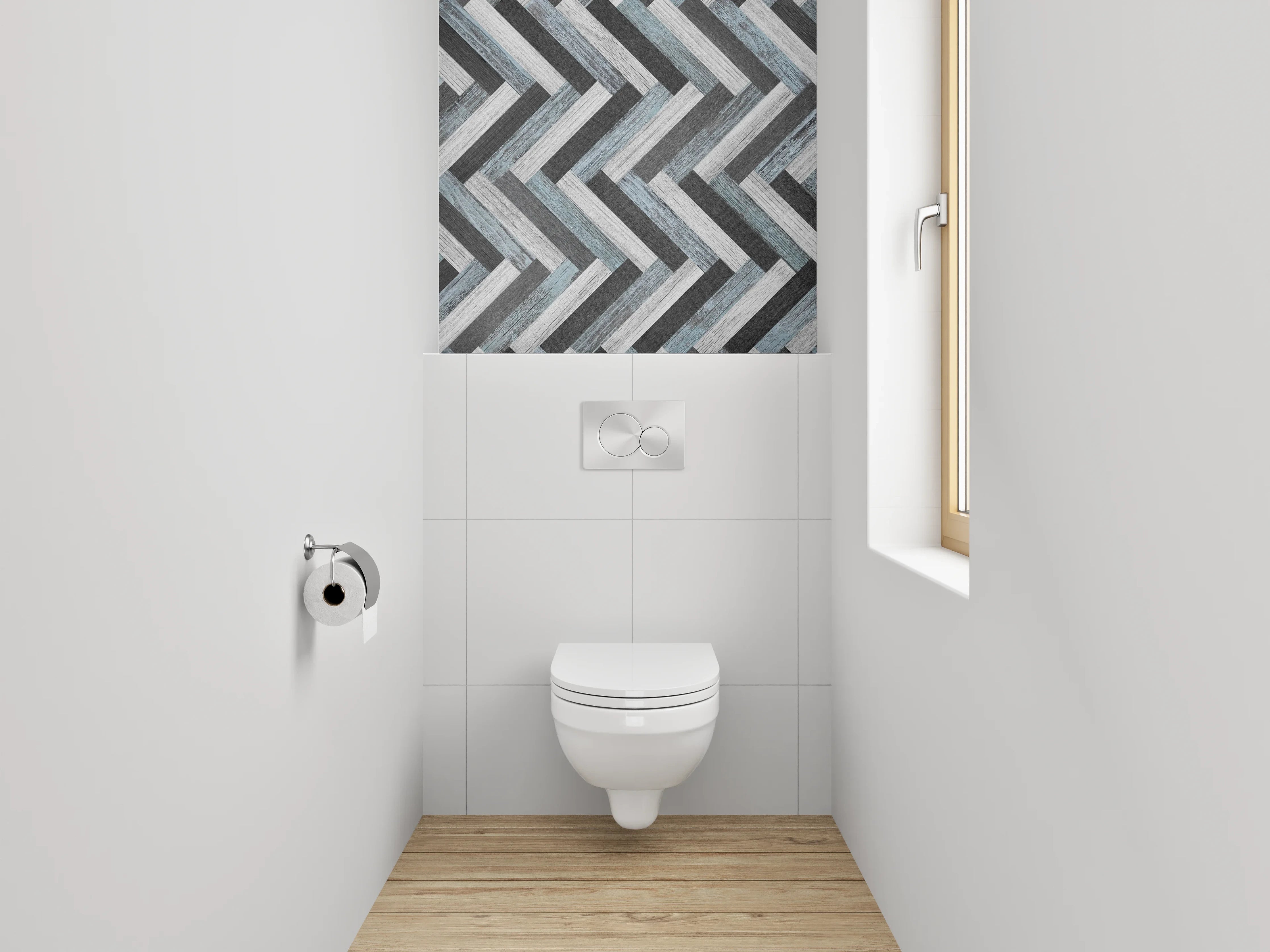 WC-Rückwand - Modernes Fischgrät Muster Schwarz-Weiß