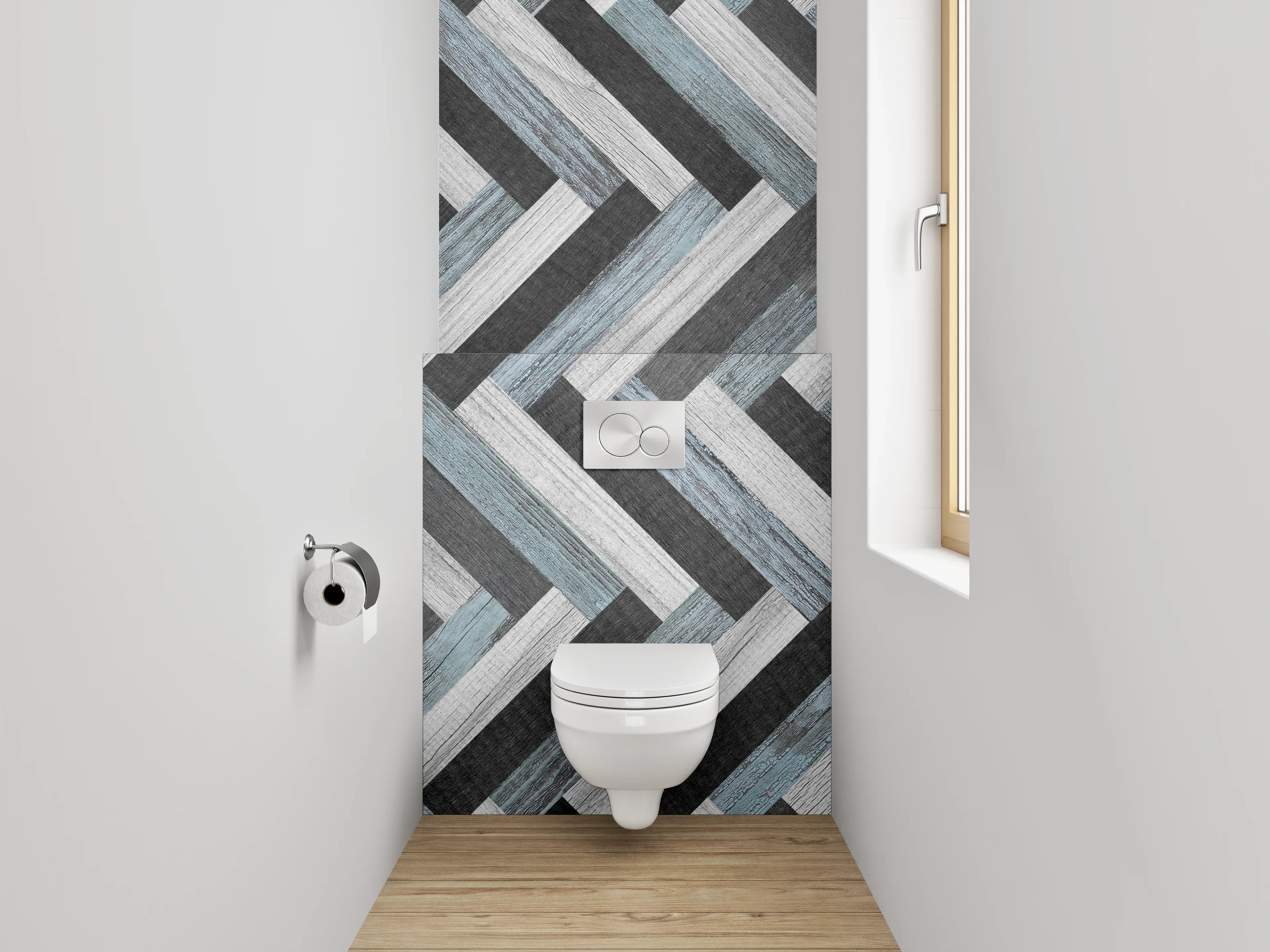 WC-Rückwand - Modernes Fischgrät Muster Schwarz-Weiß