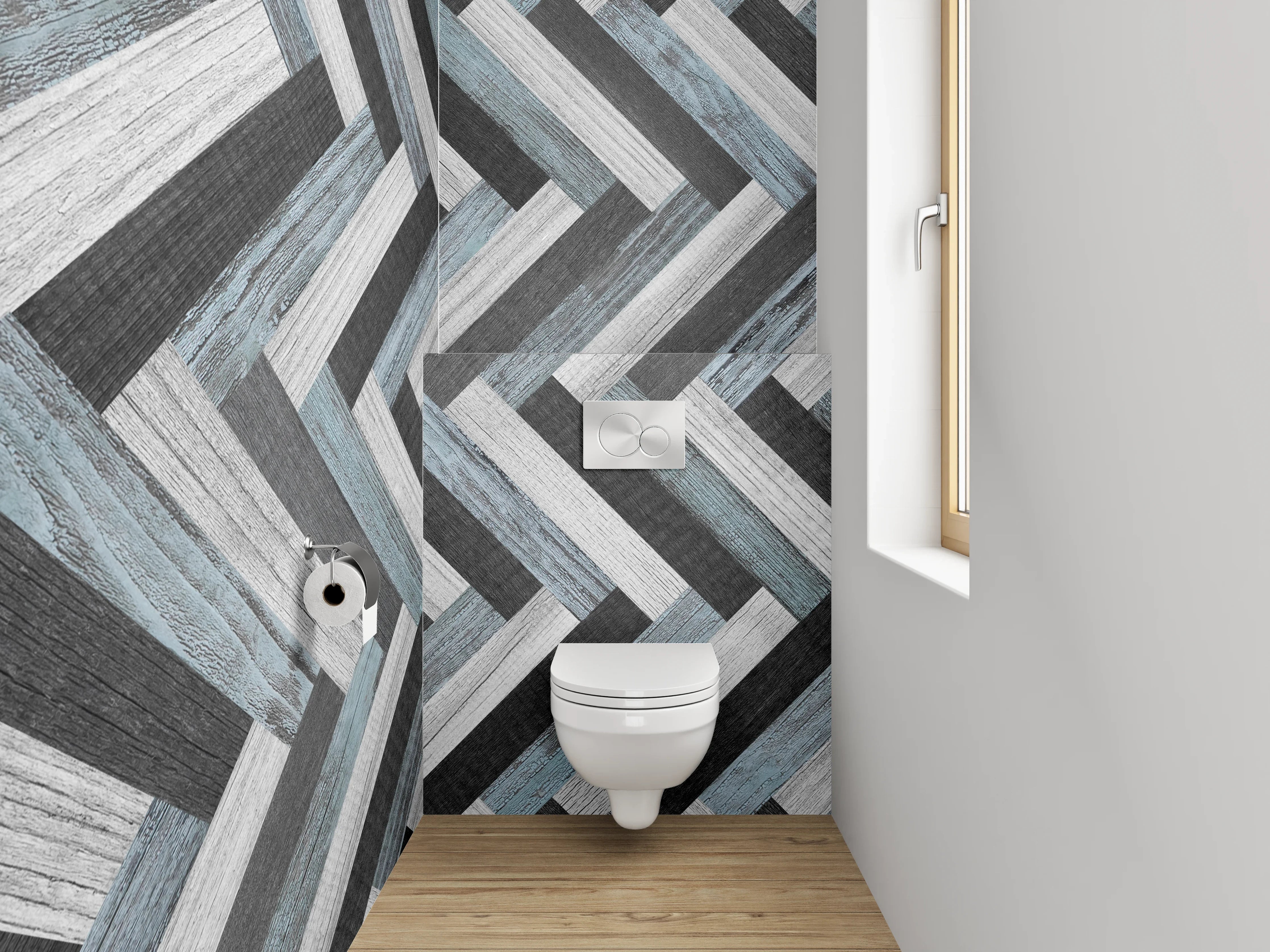 WC-Rückwand - Modernes Fischgrät Muster Schwarz-Weiß