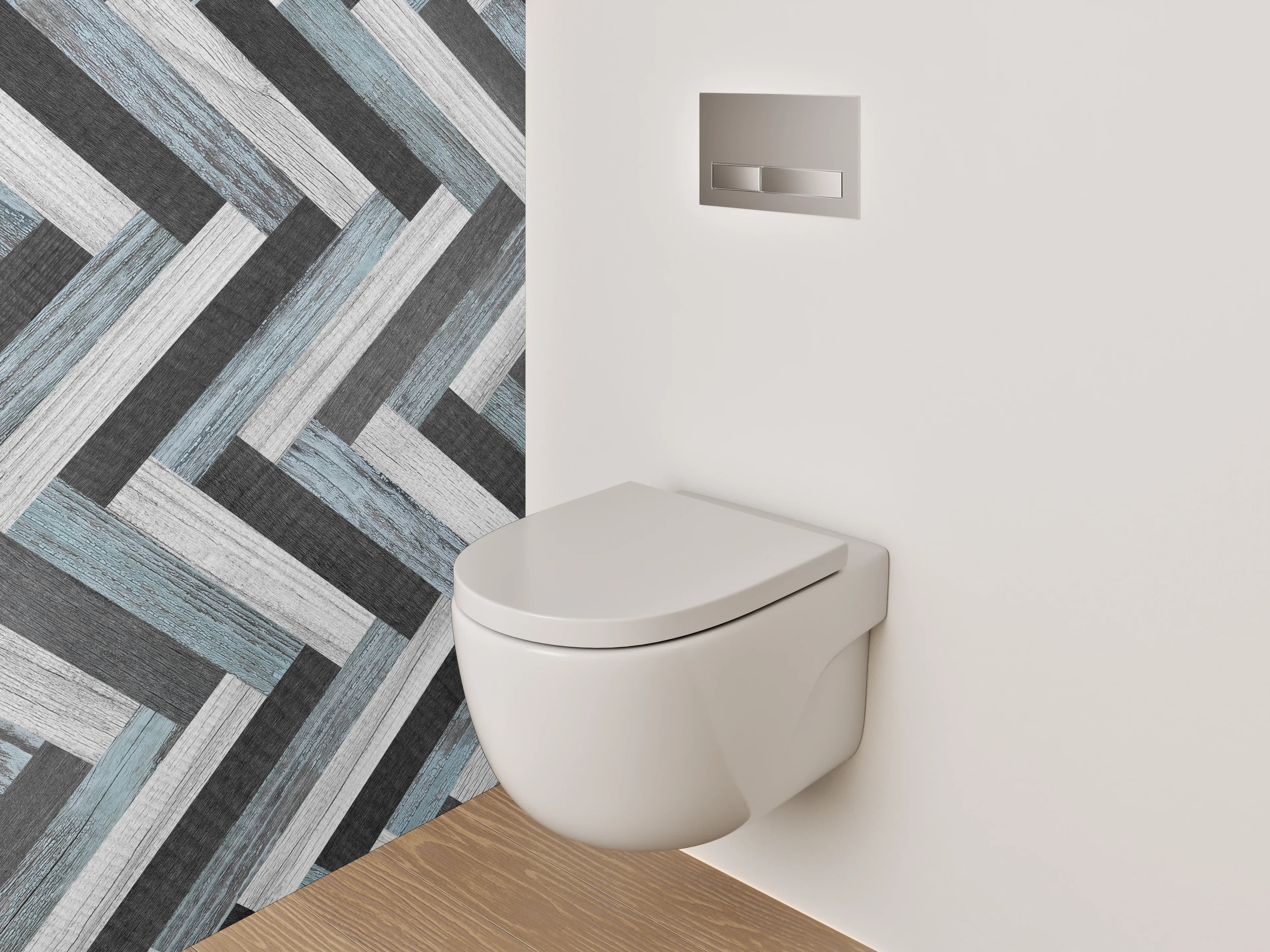 WC-Rückwand - Modernes Fischgrät Muster Schwarz-Weiß