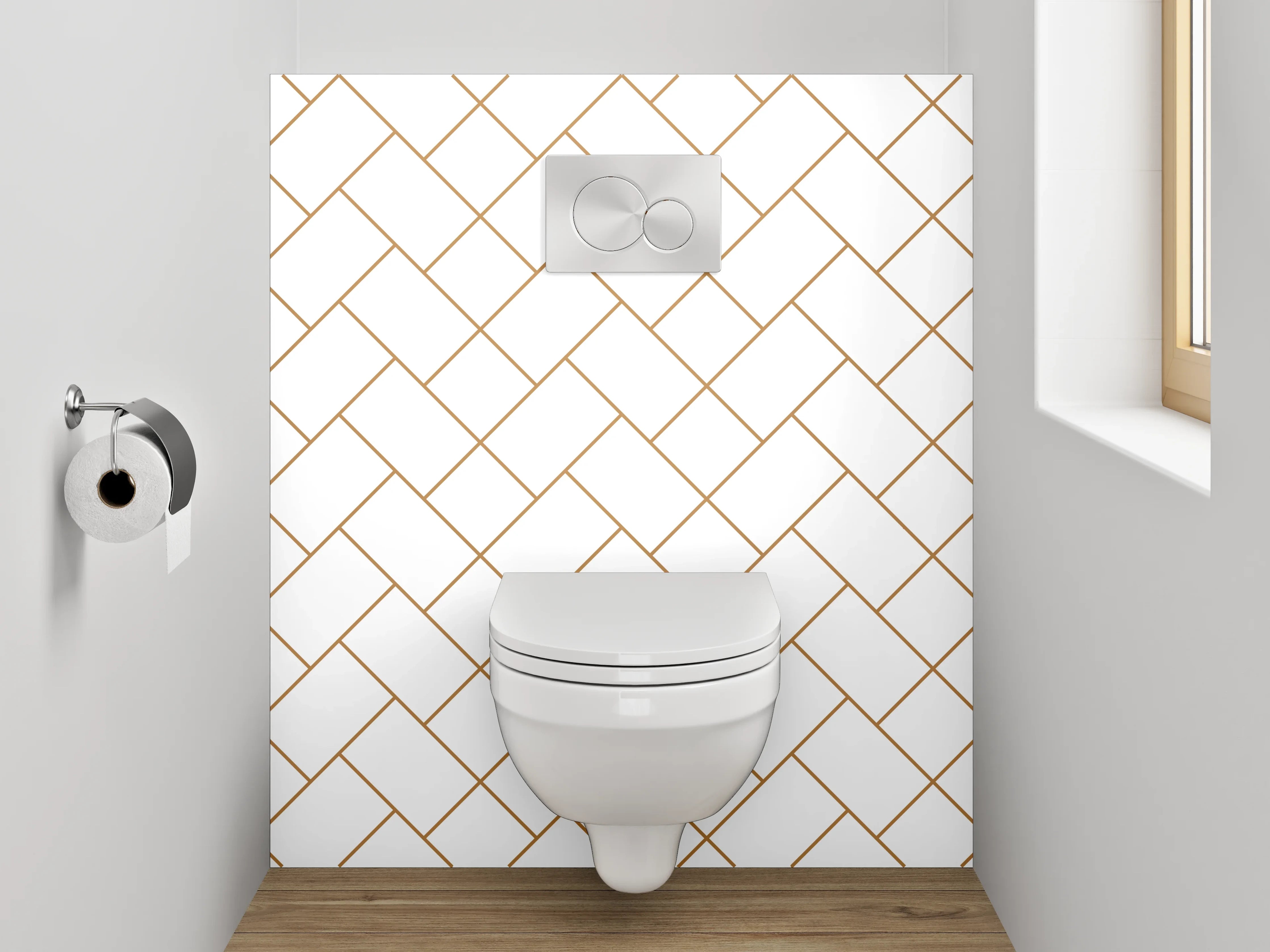 WC-Rückwand - Modernes Fischgrät-Muster Weiß Braun