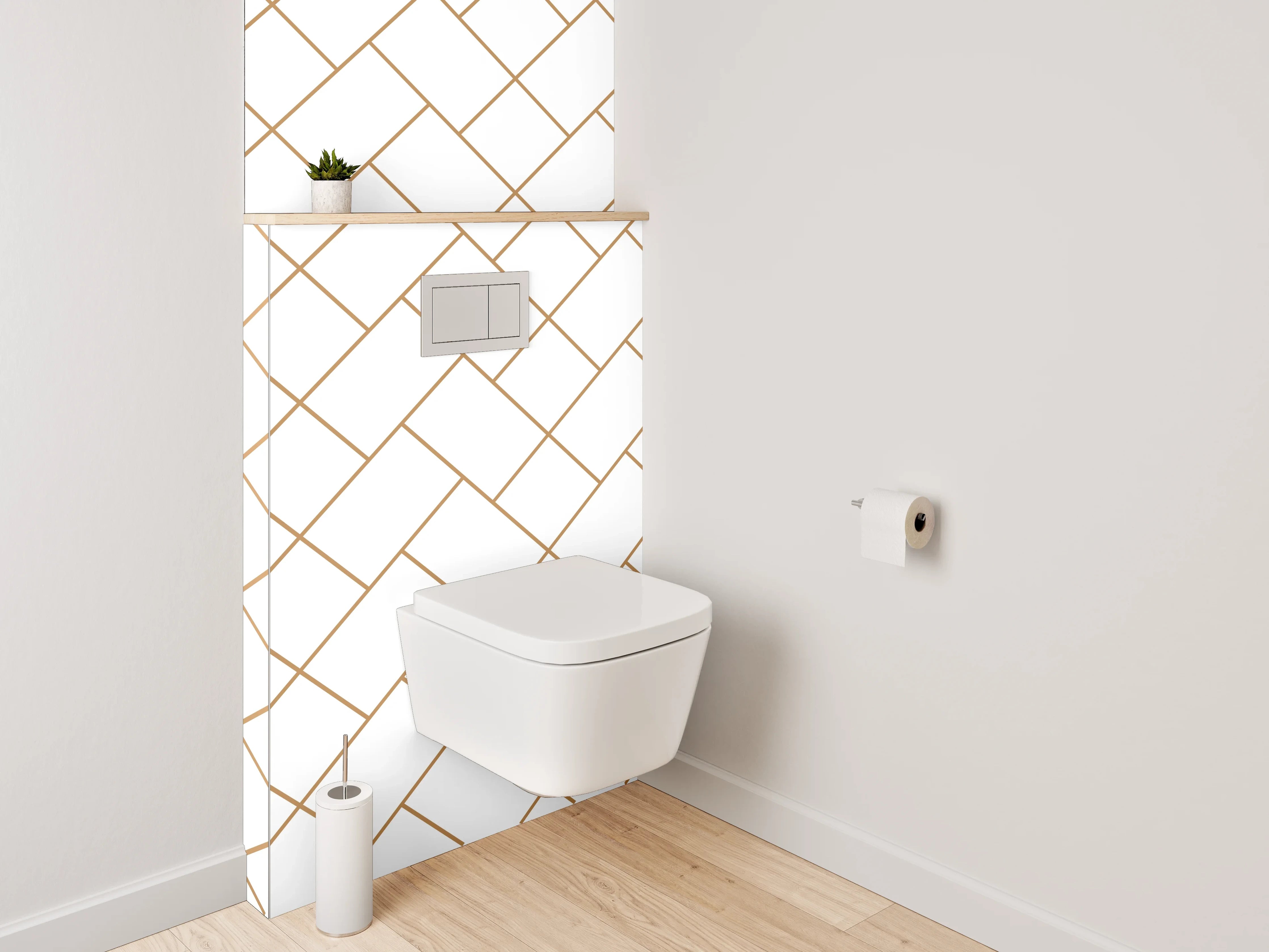 WC-Rückwand - Modernes Fischgrät-Muster Weiß Braun