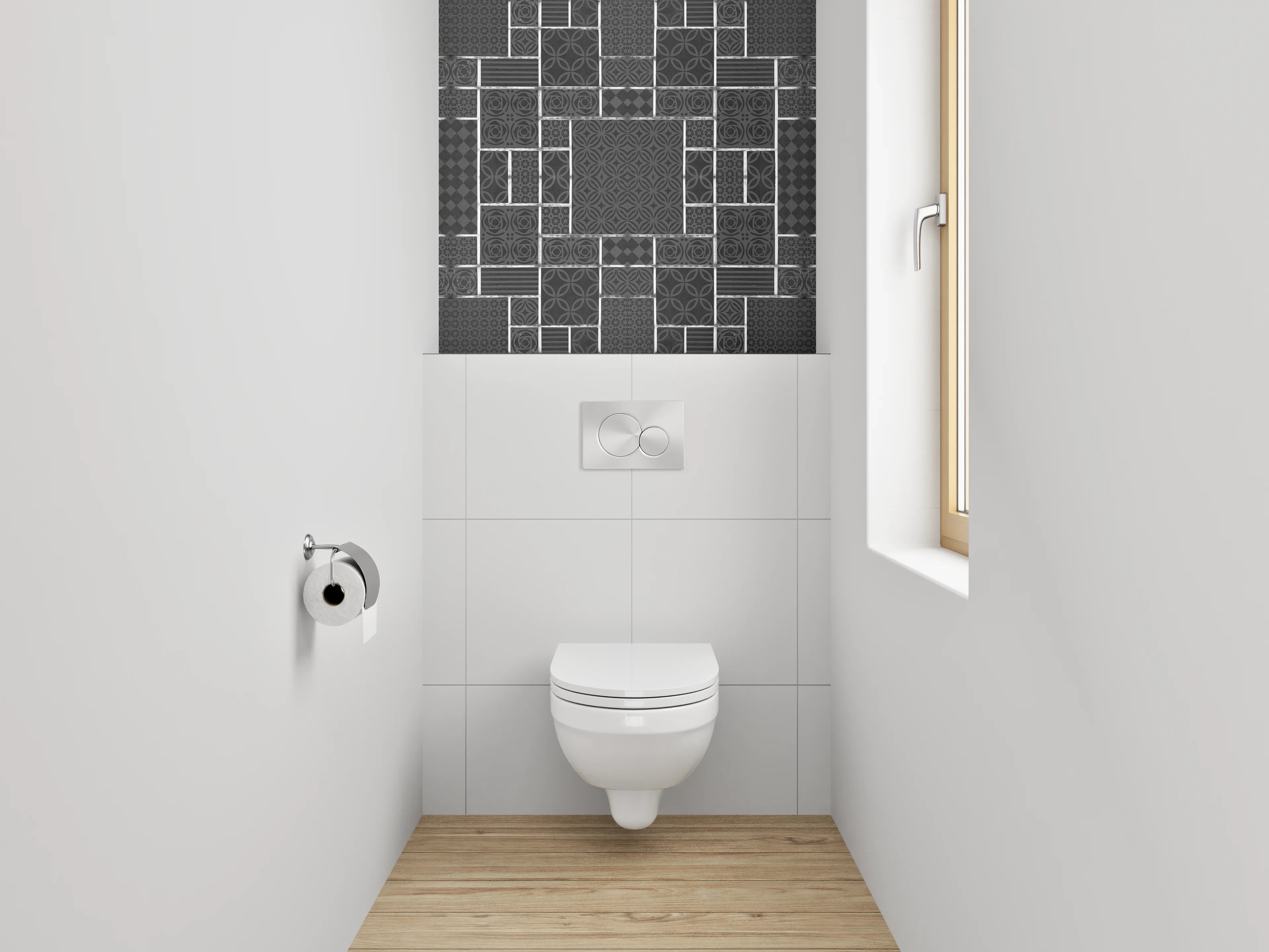 WC-Rückwand - Modernes Fliesenmuster in Schwarz-Weiß