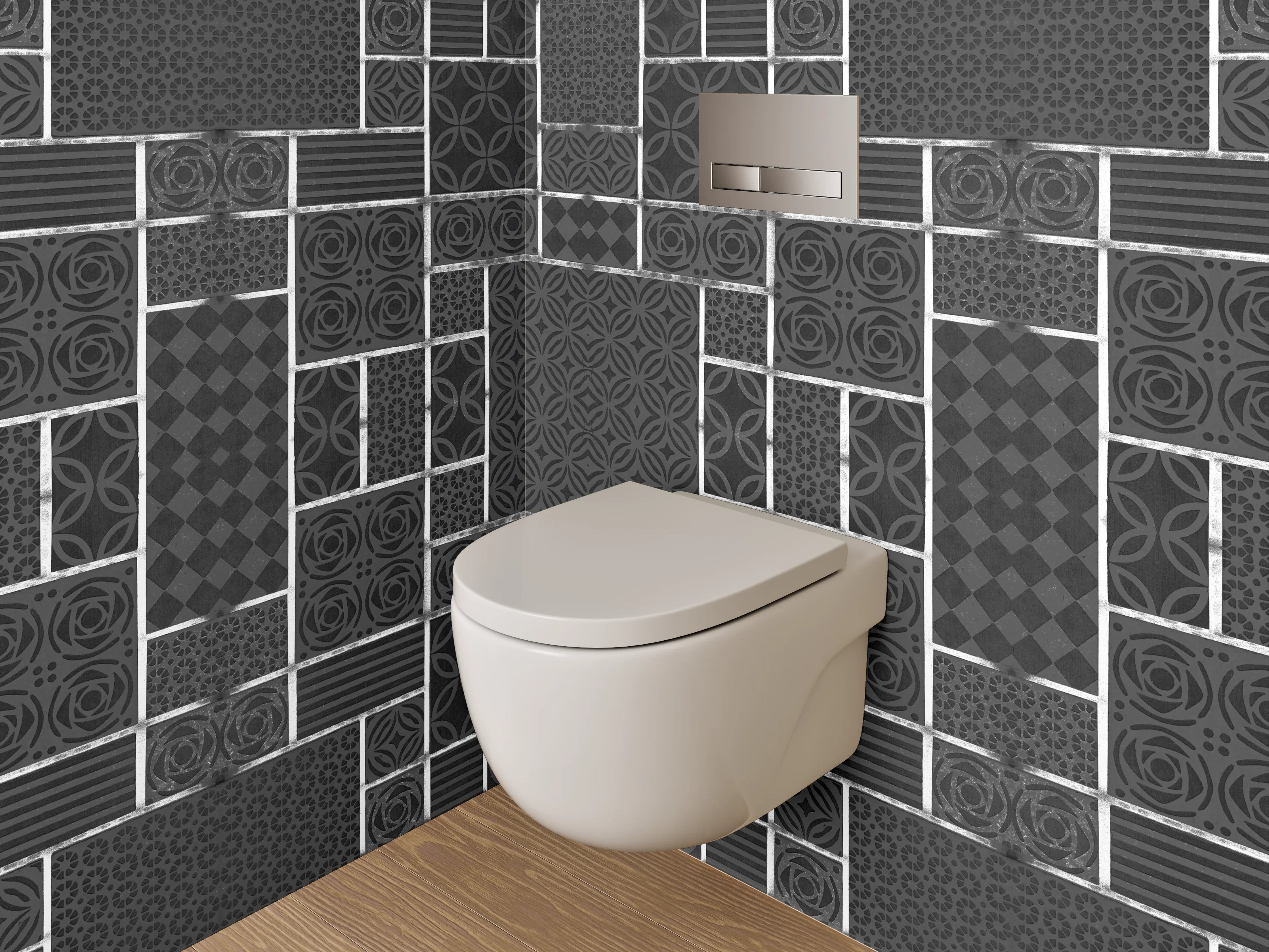 WC-Rückwand - Modernes Fliesenmuster in Schwarz-Weiß