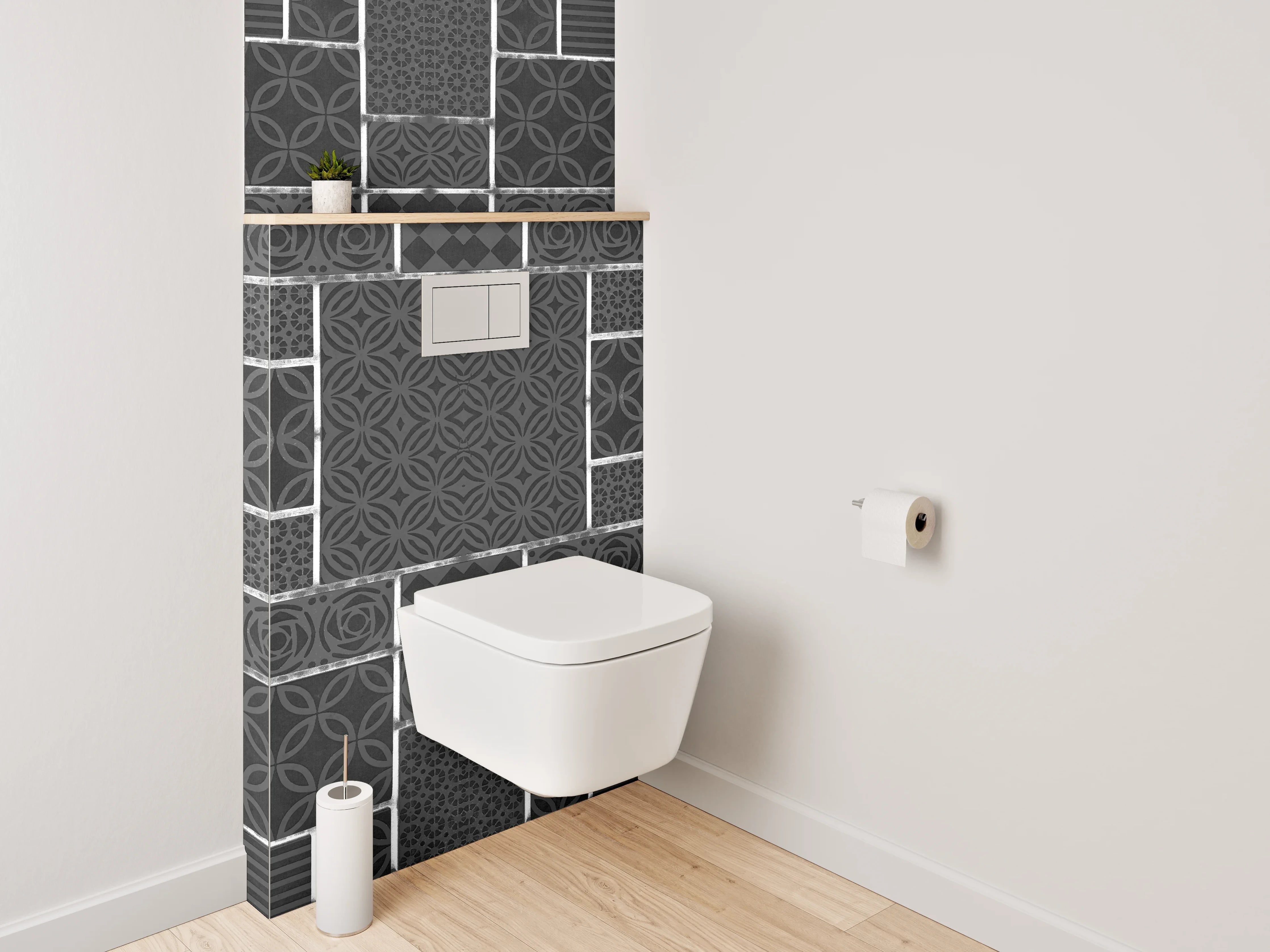 WC-Rückwand - Modernes Fliesenmuster in Schwarz-Weiß